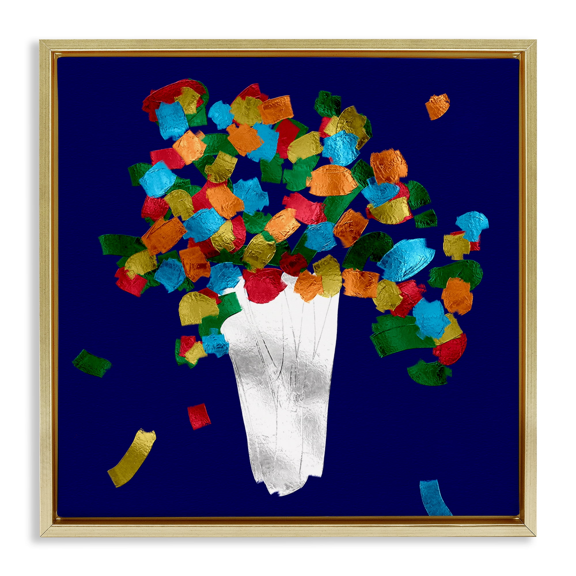 Stupell Industries Abstract Flower Vase Botanical & Floral Painting Gold Floater Framed Canvas Art Print Wall Art, 18 x 18