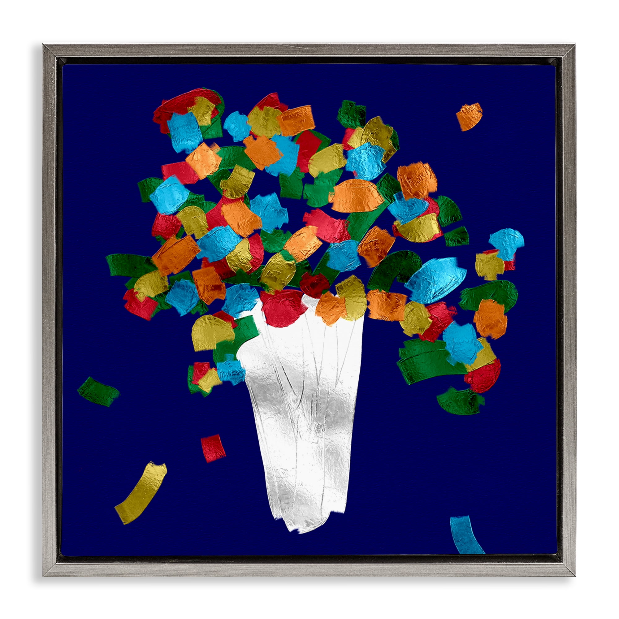 Stupell Industries Abstract Flower Vase Botanical & Floral Painting Gray Floater Framed Canvas Art Print Wall Art, 25 x 25