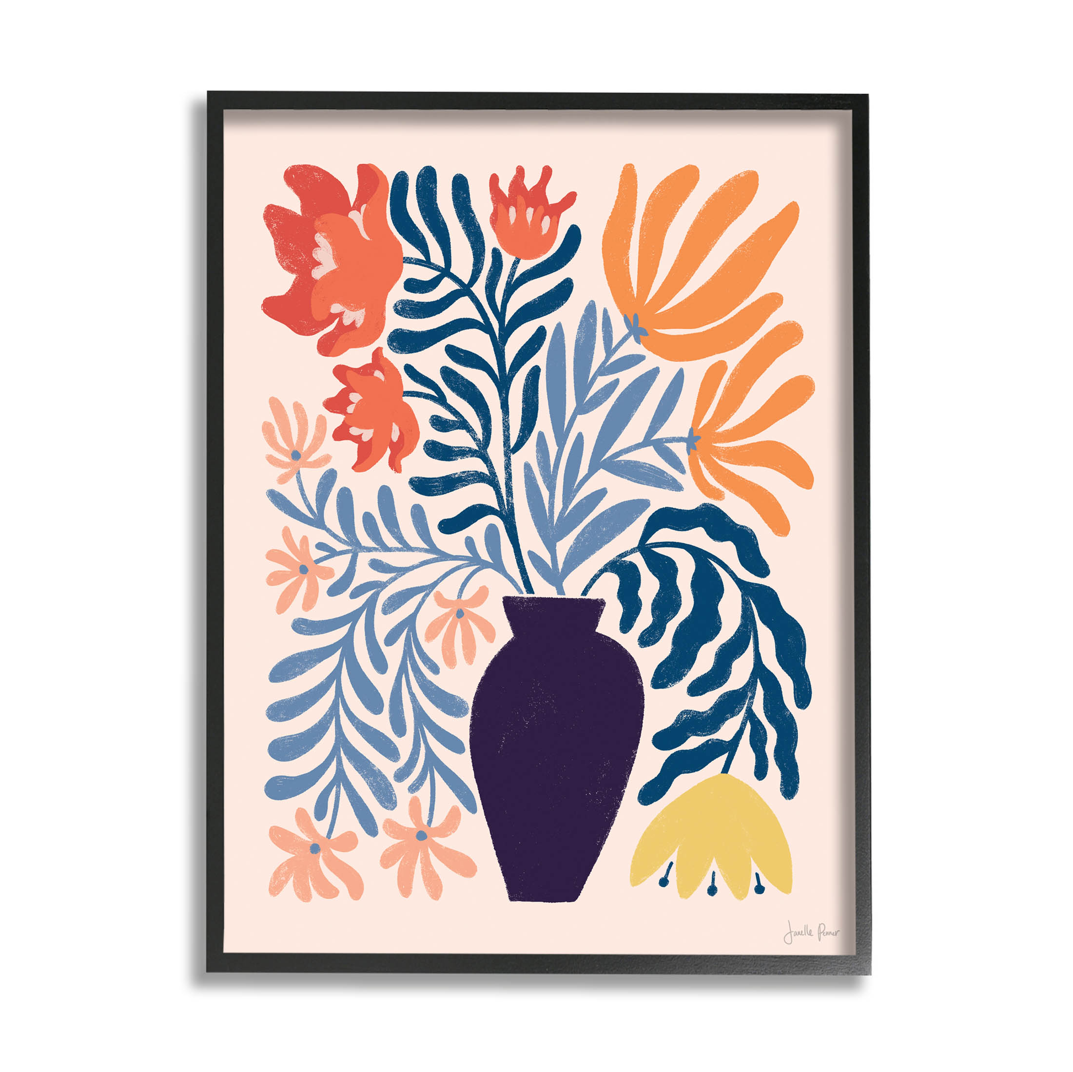 Stupell Industries Abstract Flower Vase Modern Silhouettes Graphic Art Black Framed Art Print Wall Art, Design by Janelle Penner