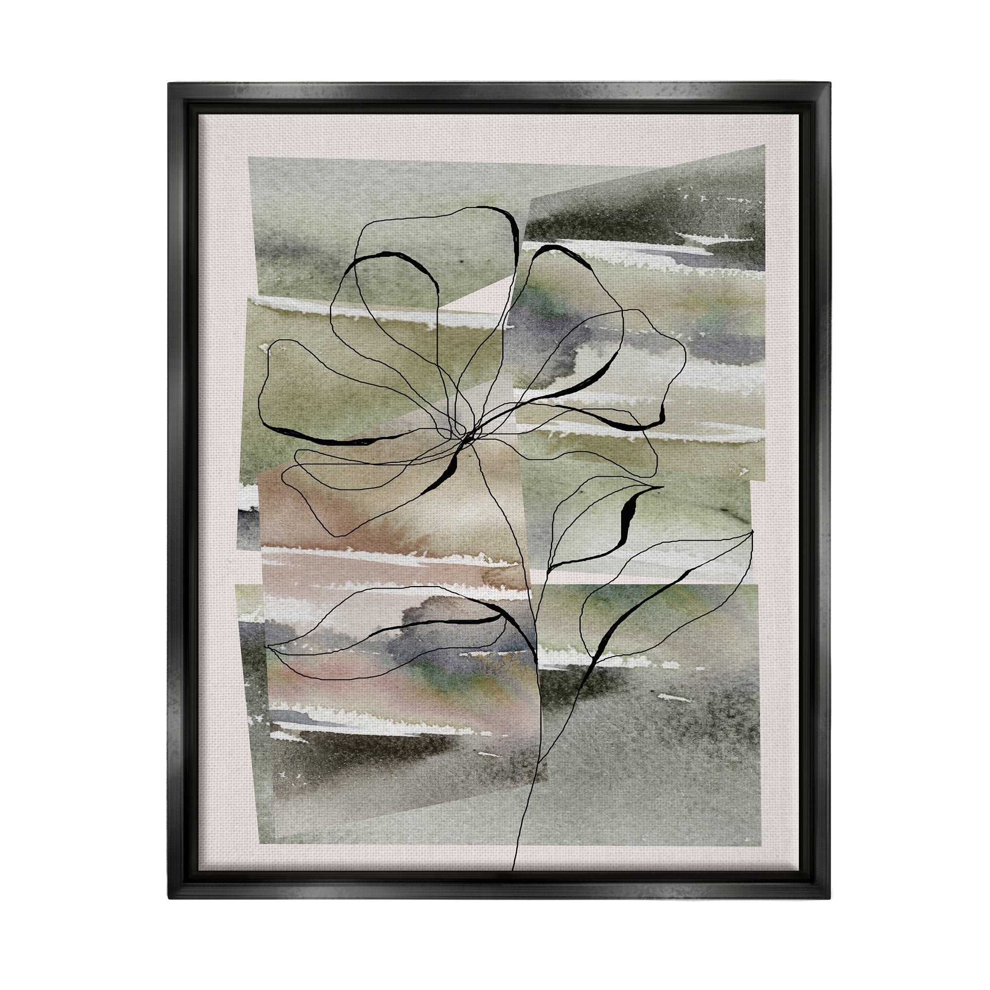 Stupell Industries Abstract Flower on Green Botanical & Floral Painting Black Floater Framed Canvas Art Print Wall Art, 25 x 31