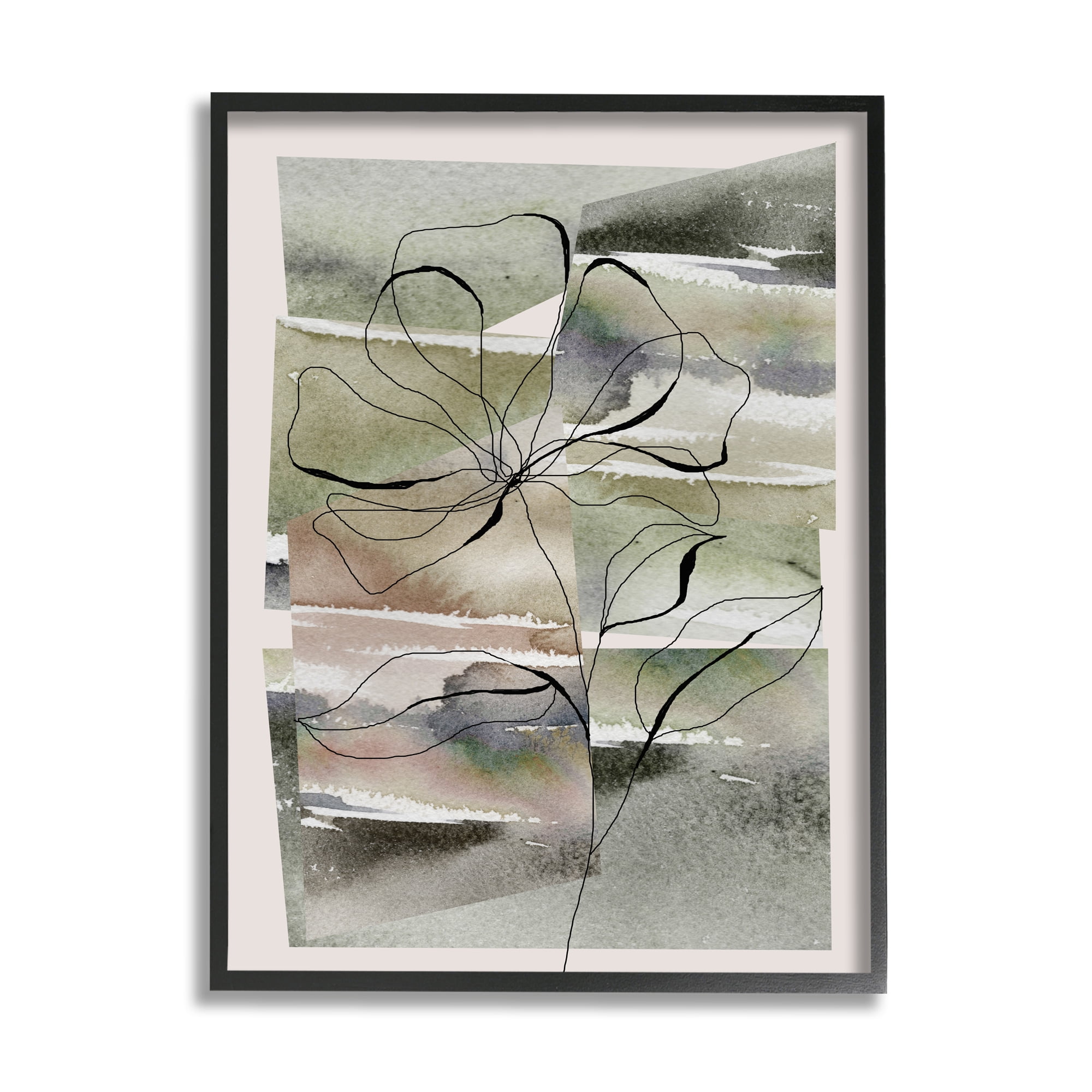 Stupell Industries Abstract Flower on Green Botanical & Floral Painting Black Framed Art Print Wall Art, 16 x 20