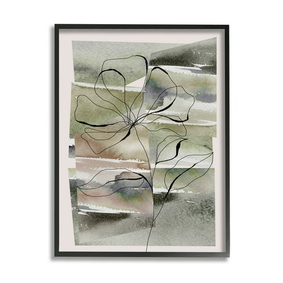 Stupell Industries Abstract Flower on Green Botanical & Floral Painting Black Framed Art Print Wall Art, 24 x 30