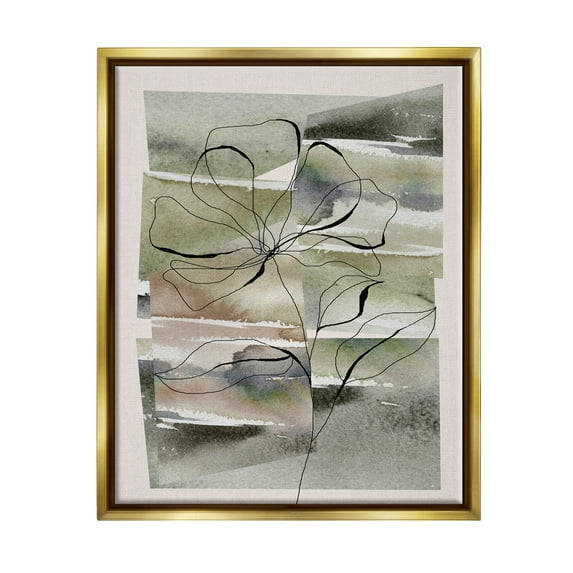 Stupell Industries Abstract Flower on Green Botanical & Floral Painting Gold Floater Framed Canvas Art Print Wall Art, 25 x 31