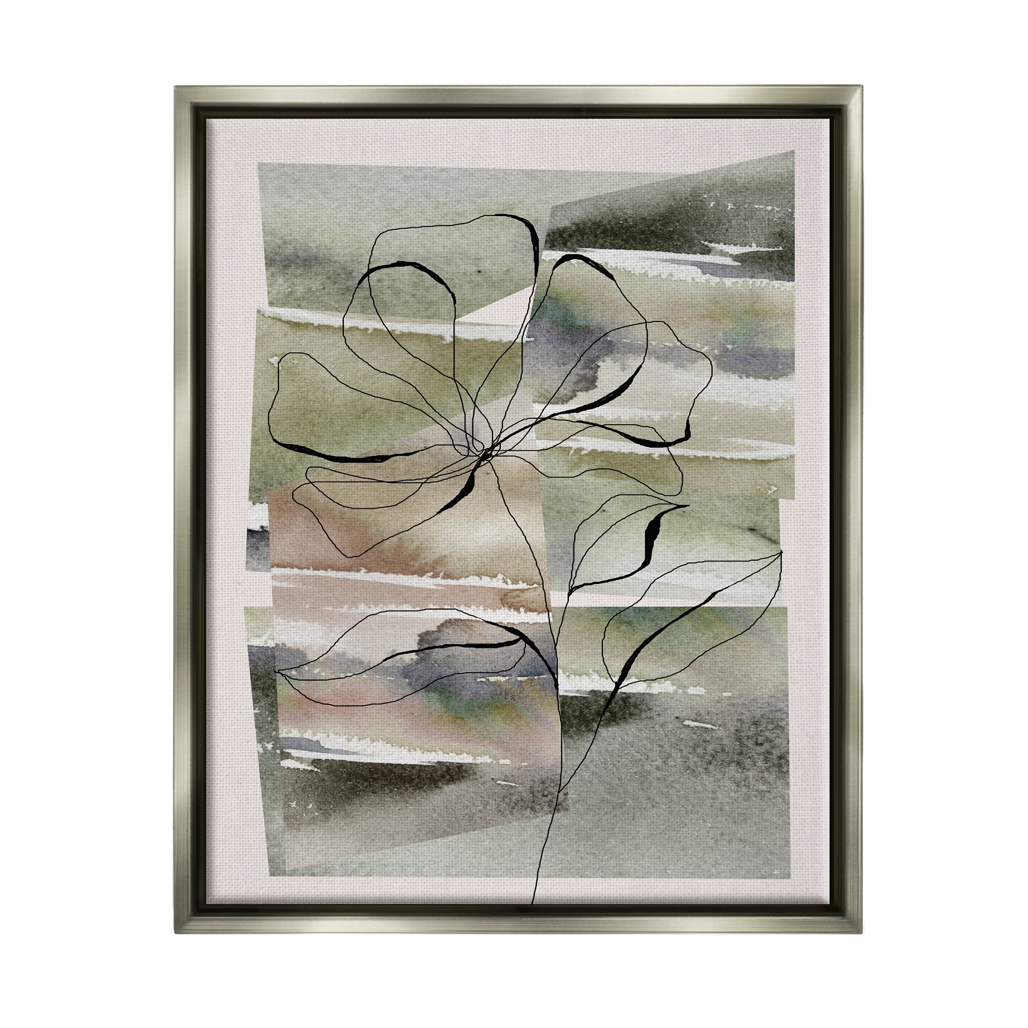 Stupell Industries Abstract Flower on Green Botanical & Floral Painting Gray Floater Framed Canvas Art Print Wall Art, 17 x 21