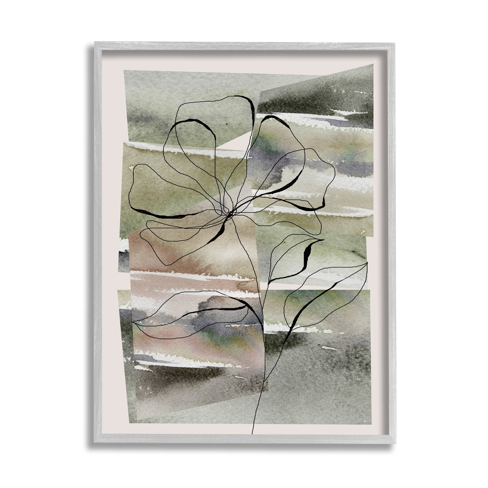 Stupell Industries Abstract Flower on Green Botanical & Floral Painting Gray Framed Art Print Wall Art, 16 x 20