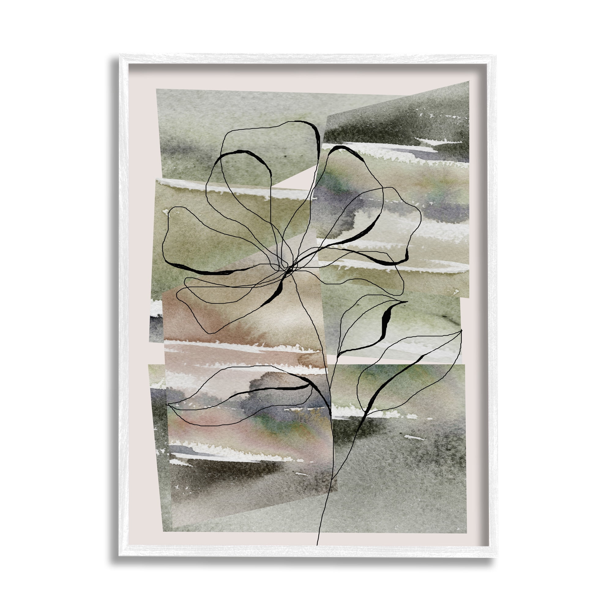 Stupell Industries Abstract Flower on Green Botanical & Floral Painting White Framed Art Print Wall Art, 16 x 20