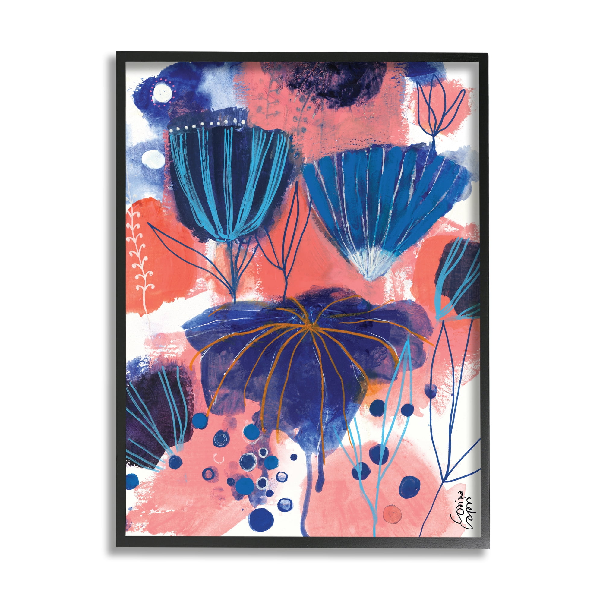 Stupell Industries Abstract Flowers Blooming Playful Blue Orange Pink,16 x 20,Designed by Corina Capri