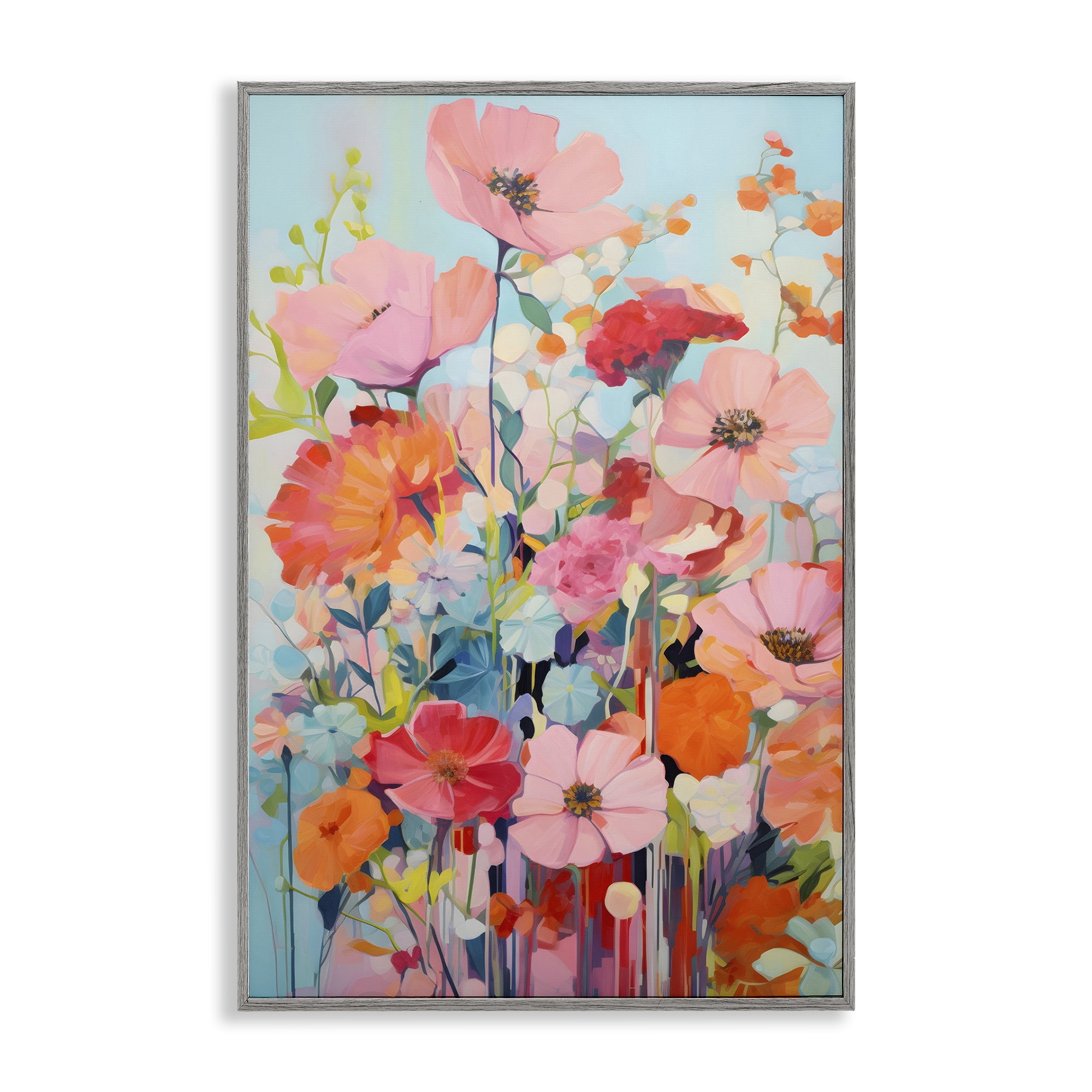 Stupell Industries Abstract Flowers on Blue Plants & Flowers Painting Gray Framed Art Print Wall Art, 12 x 18