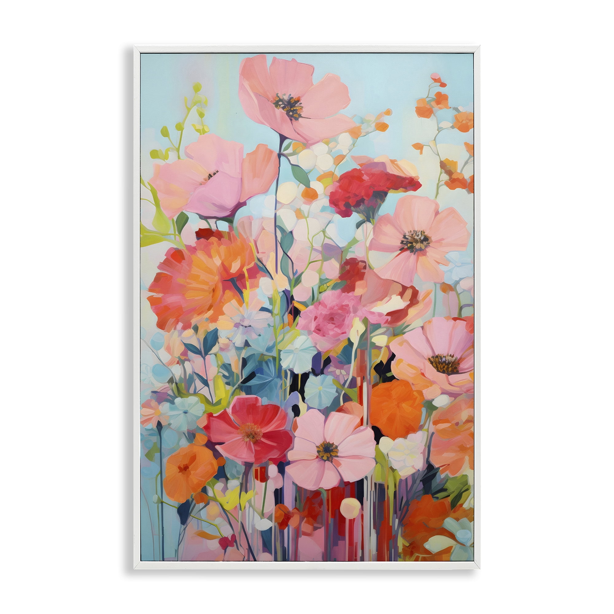 Stupell Industries Abstract Flowers on Blue Plants & Flowers Painting White Framed Art Print Wall Art, 12 x 18