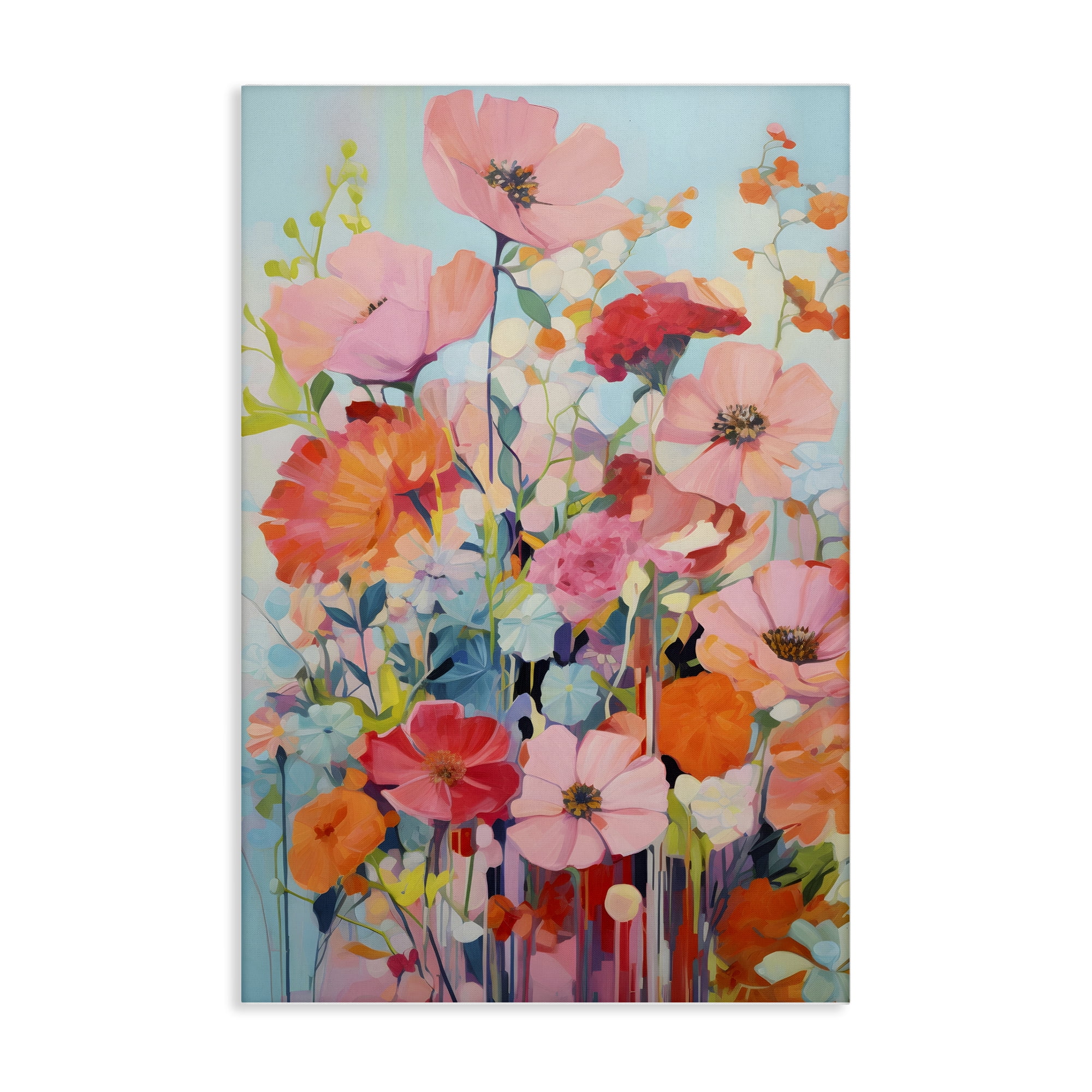 Stupell Industries Abstract Flowers on Blue Plants & Flowers Painting Wrapped Canvas Art Print Wall Art, 20 x 30