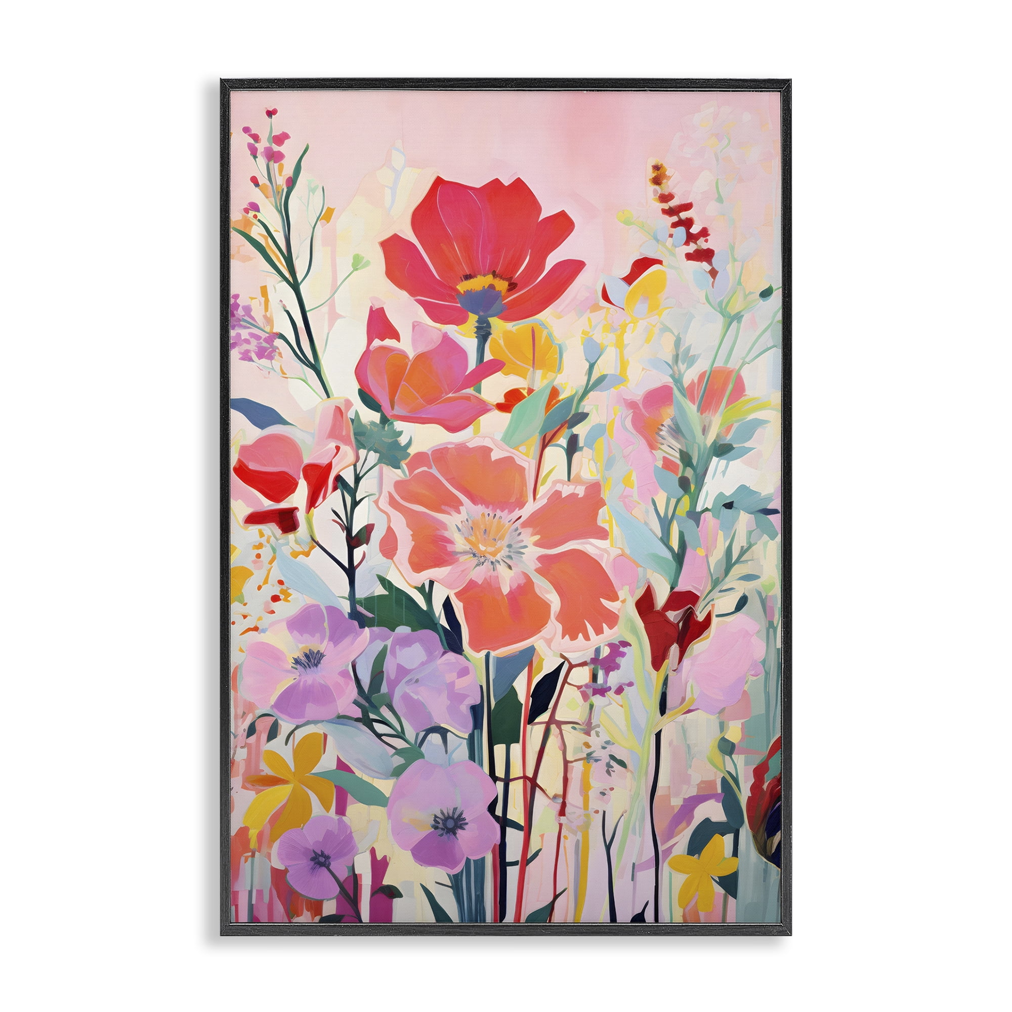 Stupell Industries Abstract Flowers on Pink Plants & Flowers Painting Black Framed Art Print Wall Art, 20 x 30