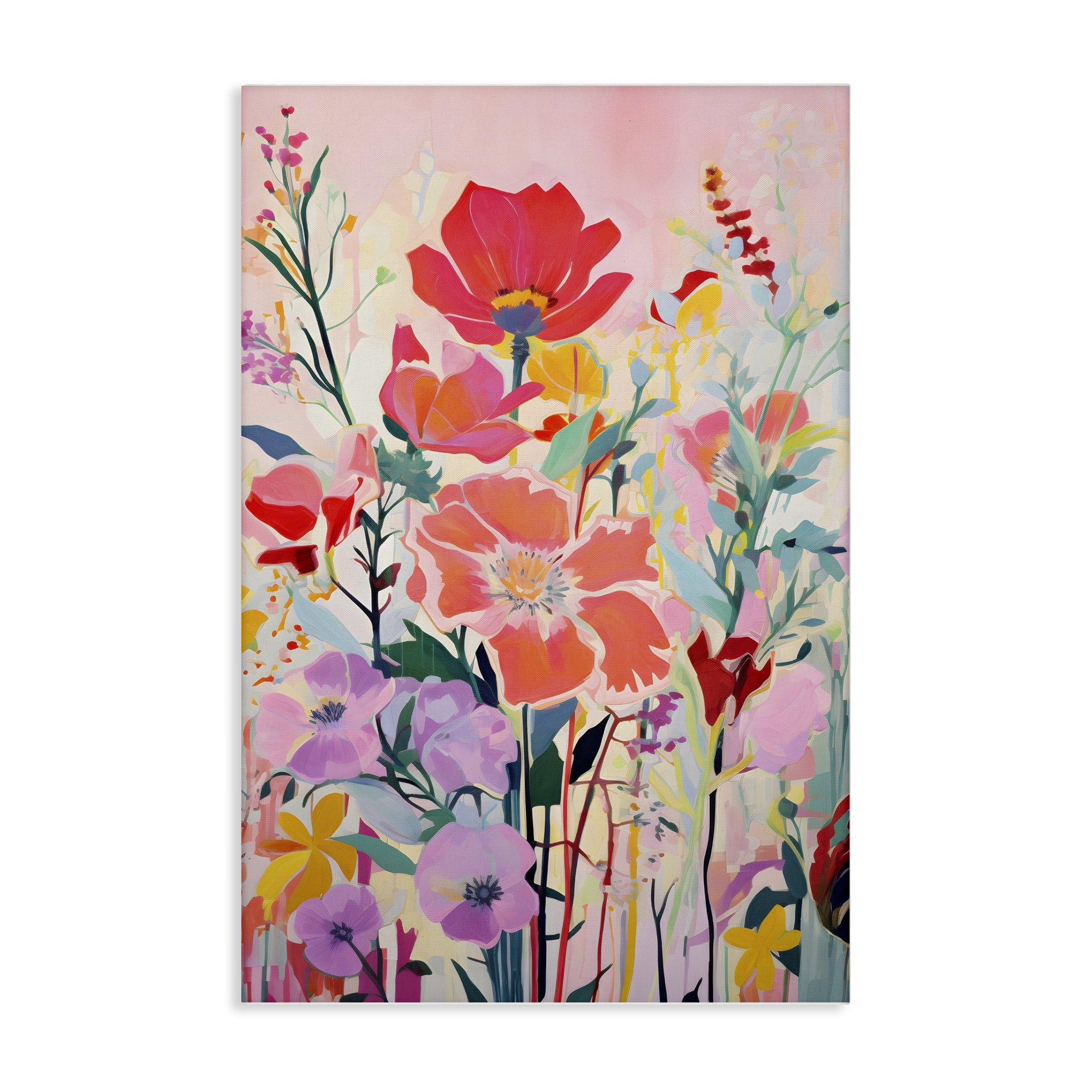 Stupell Industries Abstract Flowers on Pink Plants & Flowers Painting Wrapped Canvas Art Print Wall Art, 16 x 24