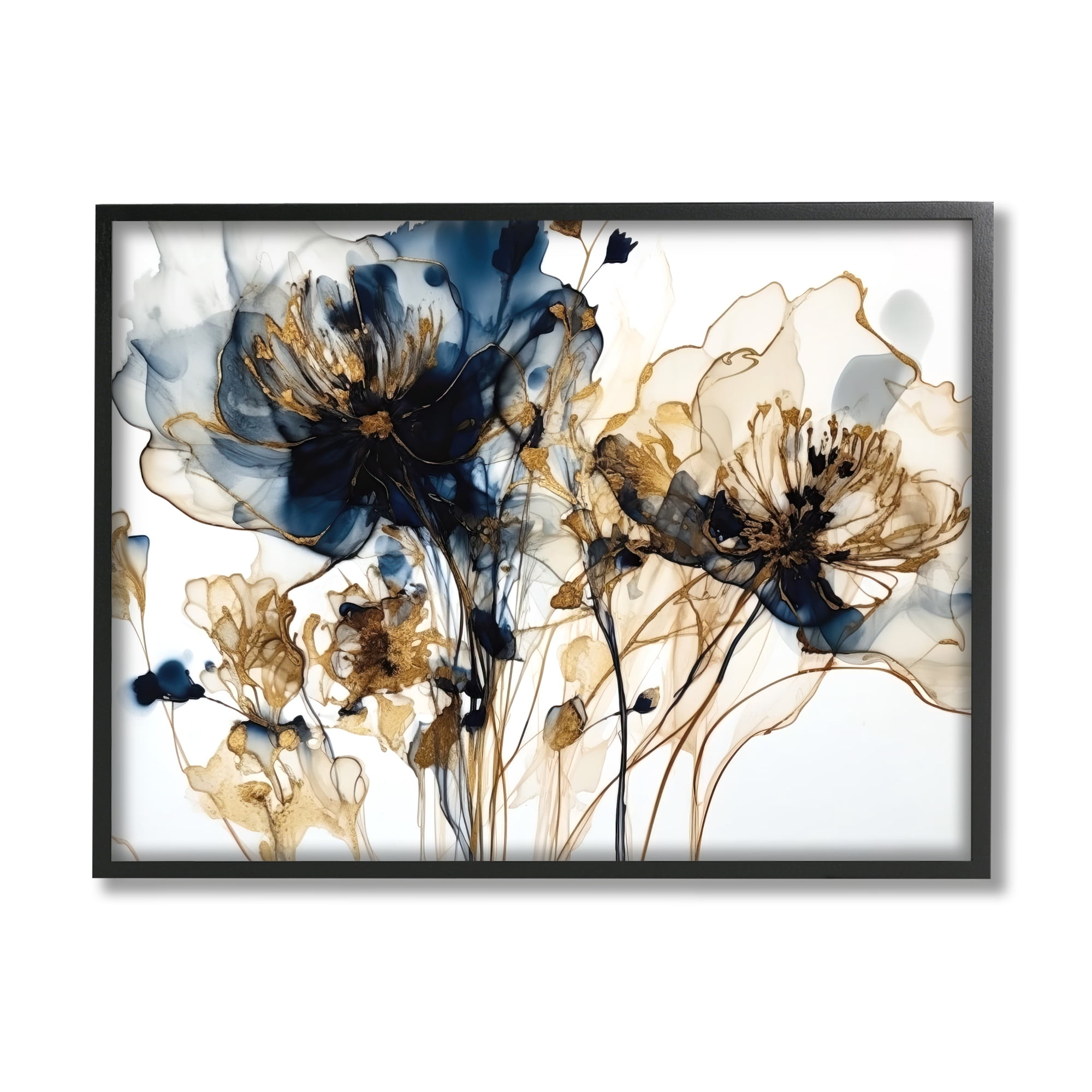 Stupell Industries Abstract Flowers on White Botanical & Floral Painting Black Framed Art Print Wall Art, 30 x 24