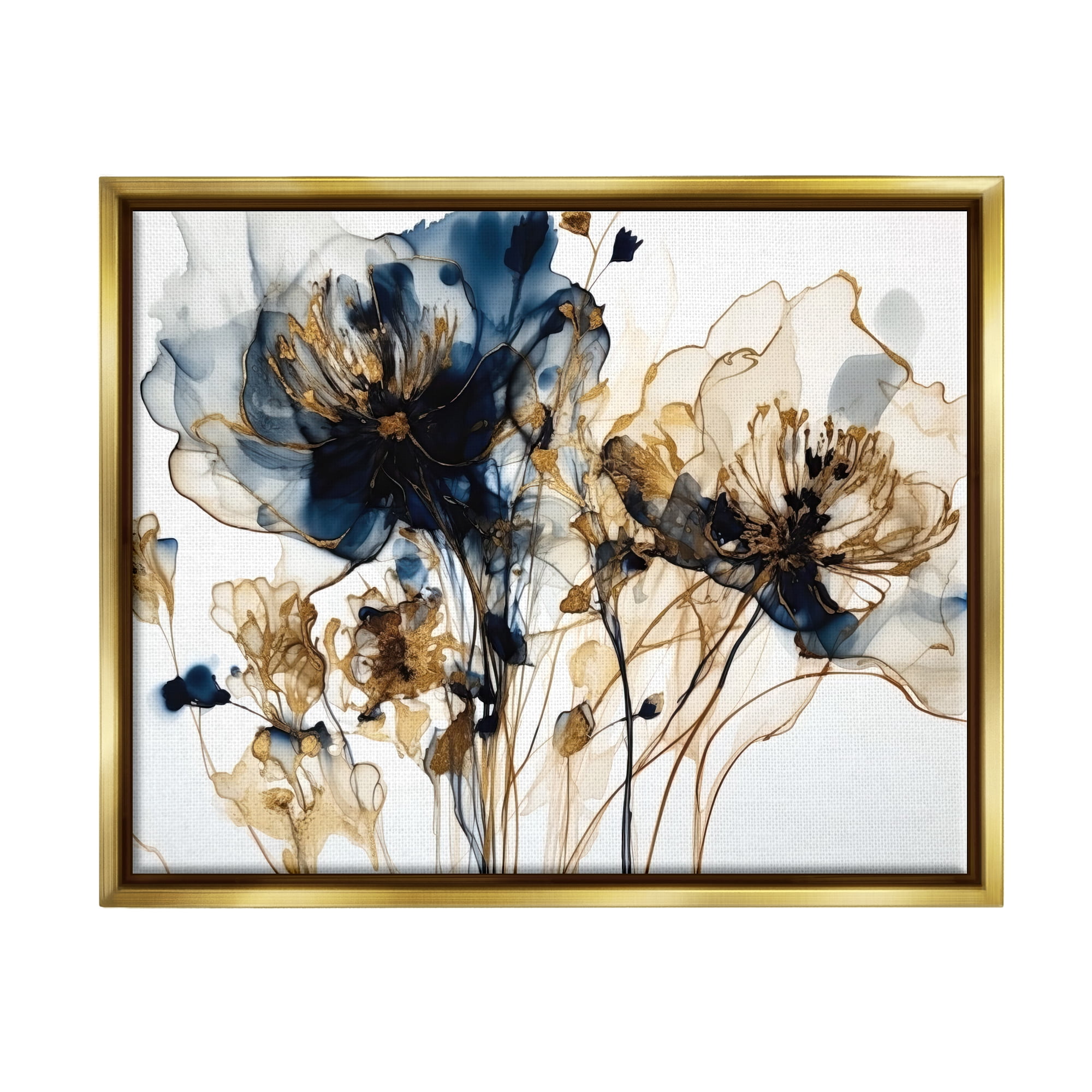 Stupell Industries Abstract Flowers on White Botanical & Floral Painting Gold Floater Framed Art Print Wall Art, 31 x 25