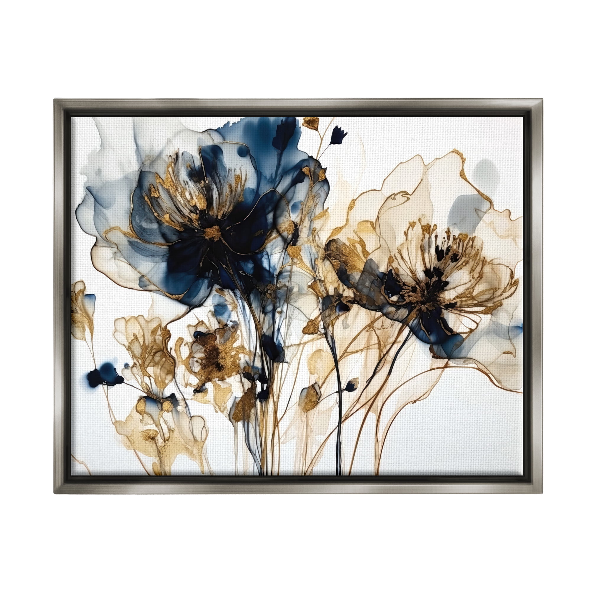 Stupell Industries Abstract Flowers on White Botanical & Floral Painting Gray Floater Framed Art Print Wall Art, 21 x 17