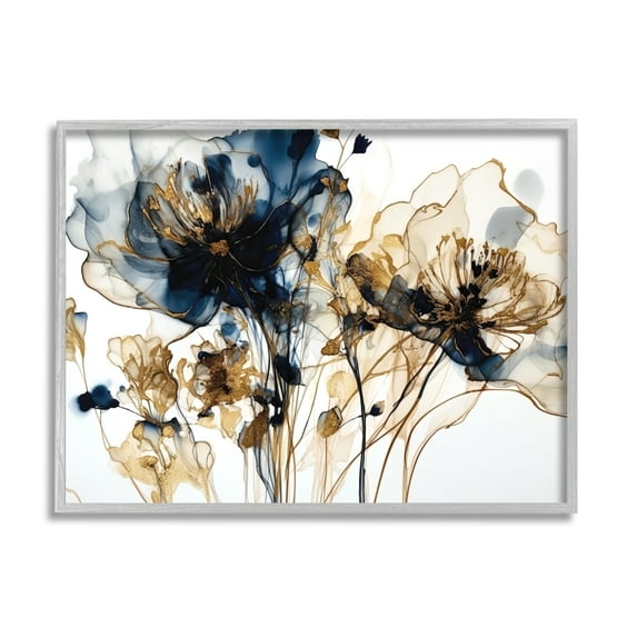 Stupell Industries Abstract Flowers on White Botanical & Floral Painting Gray Framed Art Print Wall Art, 14 x 11