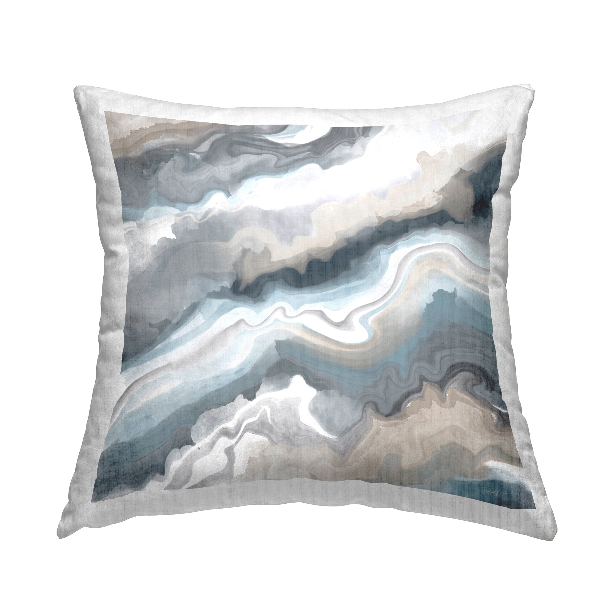 Stupell Industries Abstract Flowing Blue White Agate Rock Illustration Contemporary Grey,18 x 7 x 18 Decorative Pillows