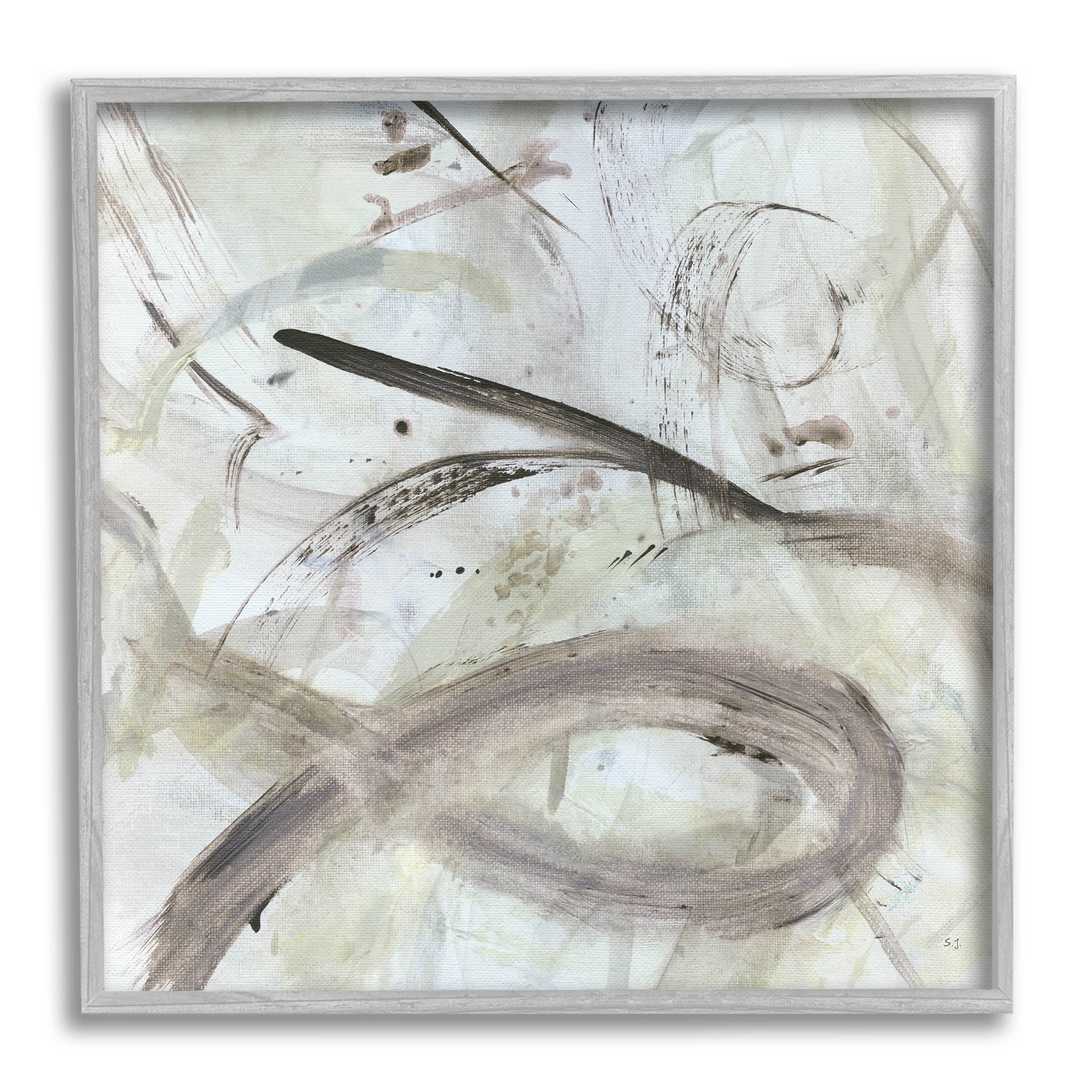 Stupell Industries Abstract Fluid Shapes Arrangement Painting Gray Framed Art Print Wall Art, Design by Susan Jill