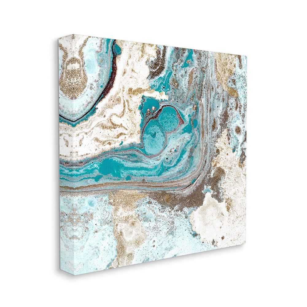 Stupell Industries Abstract Fluid Turquoise Contrast Design Blue Brown Canvas Wall Art by Kim Allen