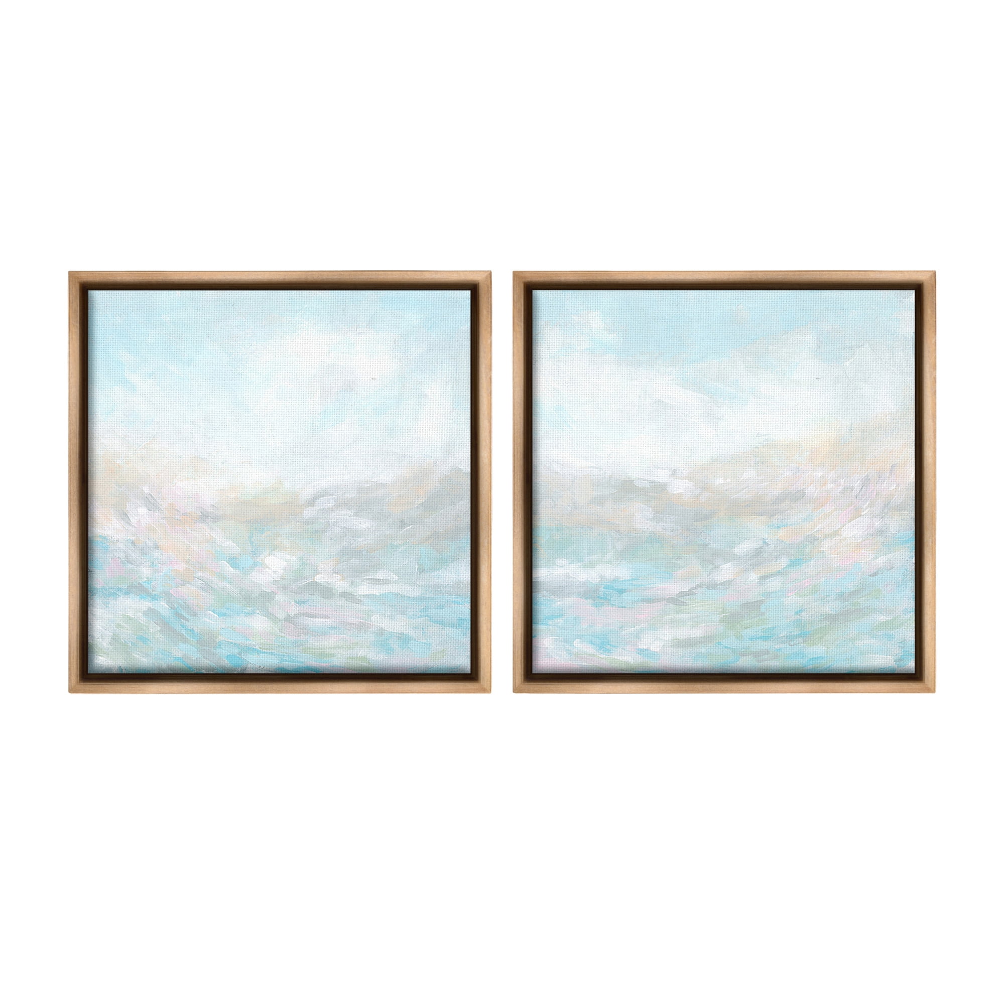 Stupell Industries Abstract Fog Landscape Landscape Painting Brown Floater Framed Canvas Art Print Wall Art, 18 x 18, Set of 2