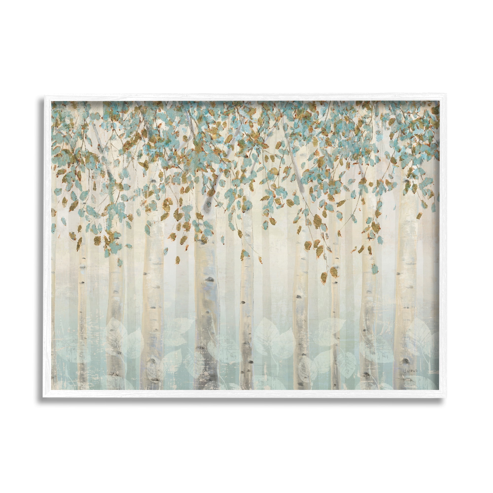 Stupell Industries Abstract Forest Leaves Trees Blue Tan Soft Painting Framed Art Print Wall Art, 14x11, By James Wiens