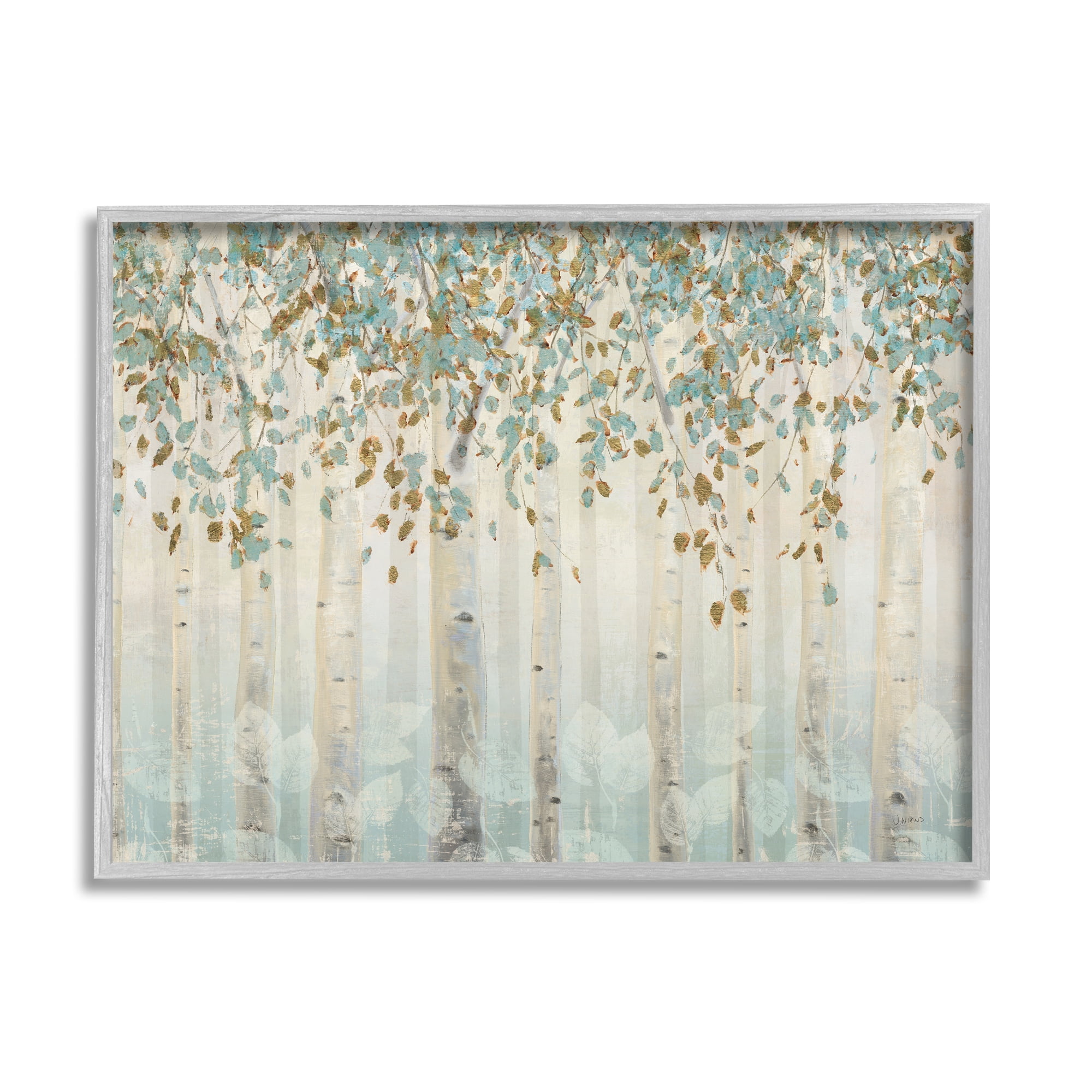 Stupell Industries Abstract Forest Leaves Trees Blue Tan Soft Painting Framed Art Print Wall Art, 30x24, By James Wiens
