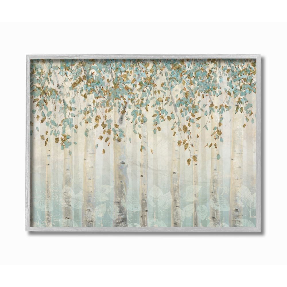 Stupell Industries Abstract Forest Leaves Trees Blue Tan Soft Painting Framed Wall Art Design by James Wiens, 16" x 20", Gray Framed