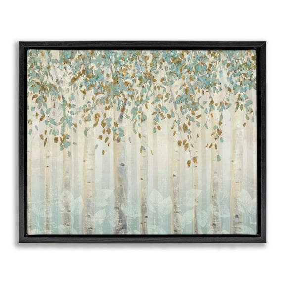 Stupell Industries Abstract Forest Leaves Trees Blue Tan Soft Painting Jet Black Framed Floating Canvas Wall Art, 16x20, by James Wiens