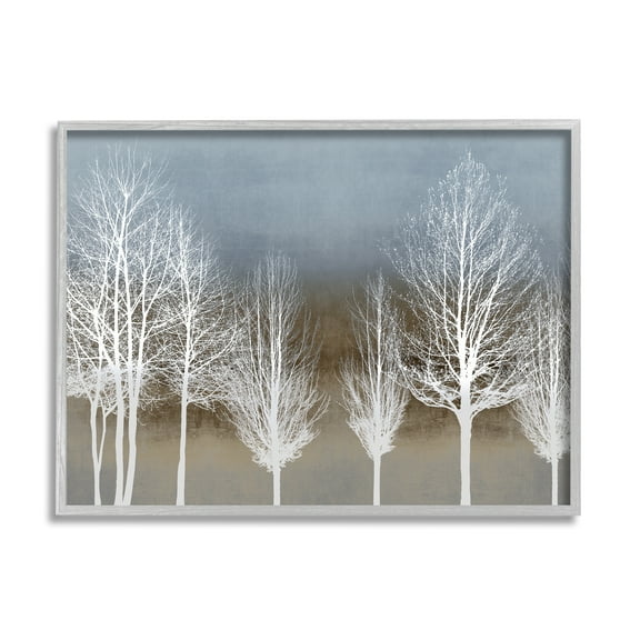 Stupell Industries Abstract Forest Line White Bare Tree Silhouettes Graphic Art Gray Framed Art Print Wall Art, 24x30, by Kate Bennett