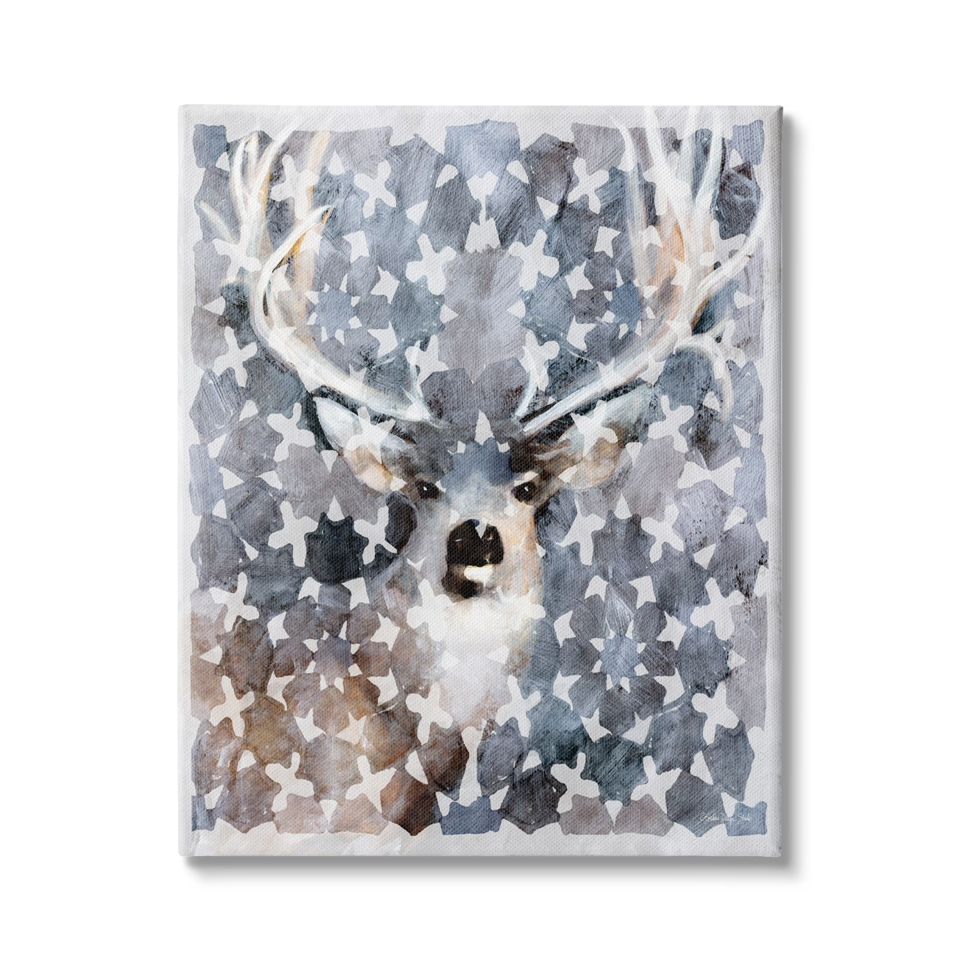 Stupell Industries Abstract Forest Stag Geometric Pattern Blue Brown, 24 x 30, Design by Stellar Design Studio