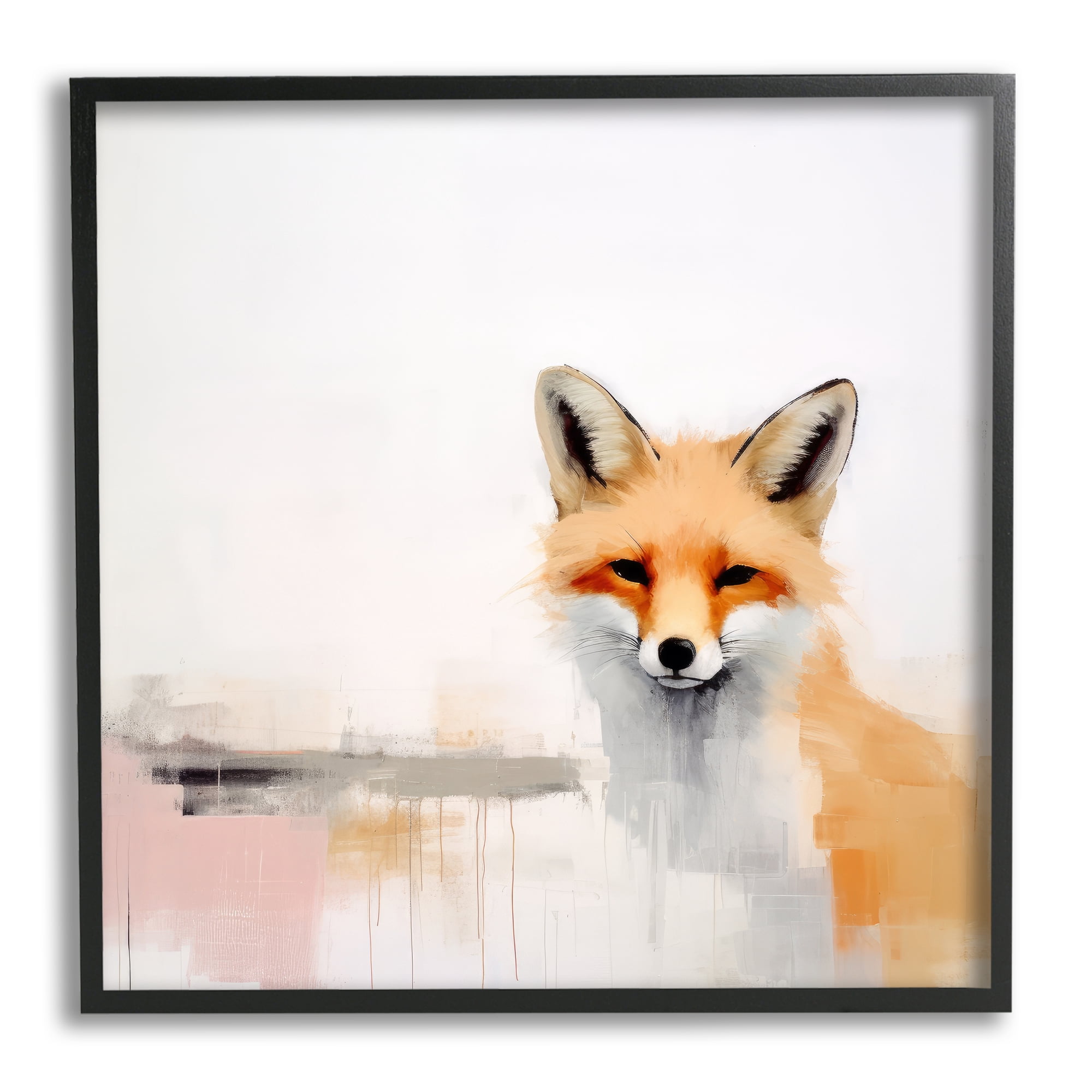 Stupell Industries Abstract Fox Portrait Animals & Insects Painting Black Framed Art Print Wall Art, 24 x 24