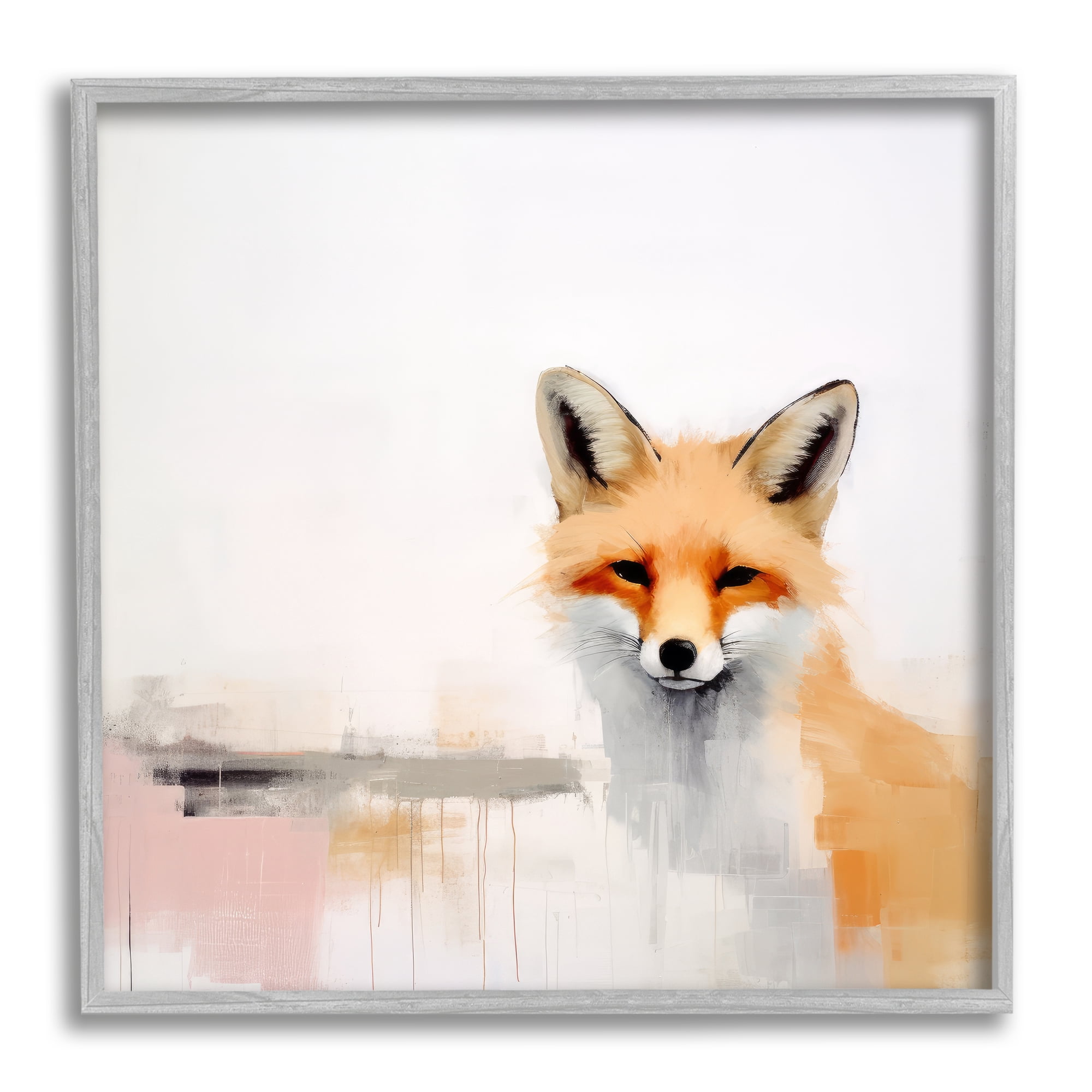 Stupell Industries Abstract Fox Portrait Animals & Insects Painting Gray Framed Art Print Wall Art, 12 x 12