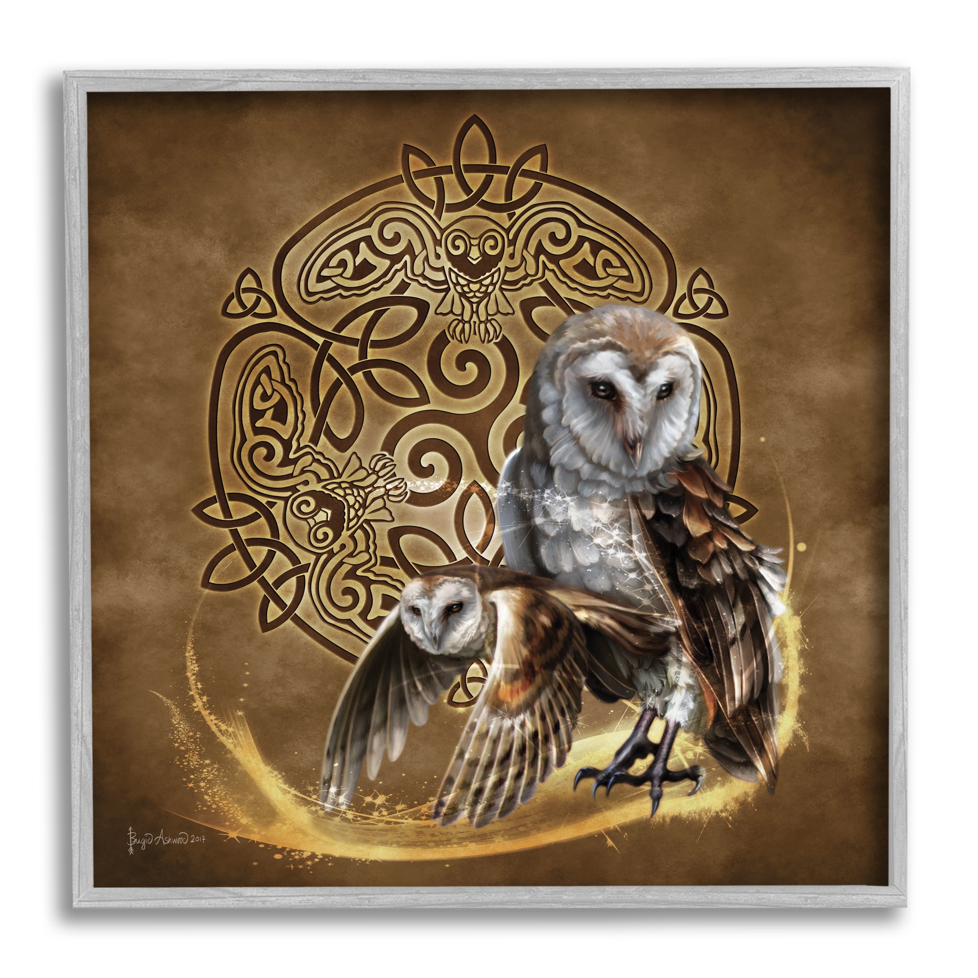 Stupell Industries Abstract Fractal Owls Animals & Insects Painting Gray Framed Art Print Wall Art, 12 x 12