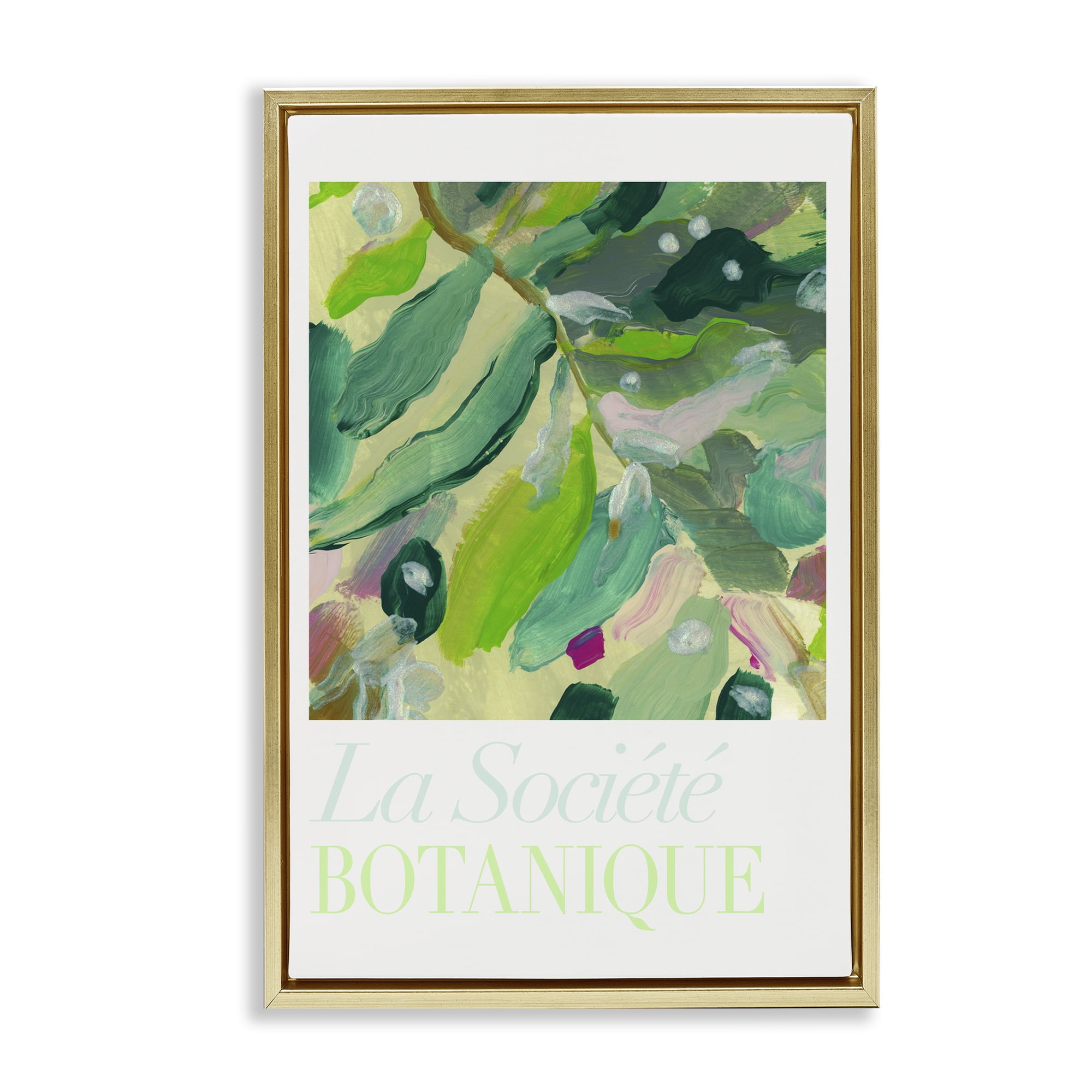 Stupell Industries Abstract French Botanicals Plants & Flowers Painting Gold Floater Framed Canvas Art Print Wall Art, 17 x 25
