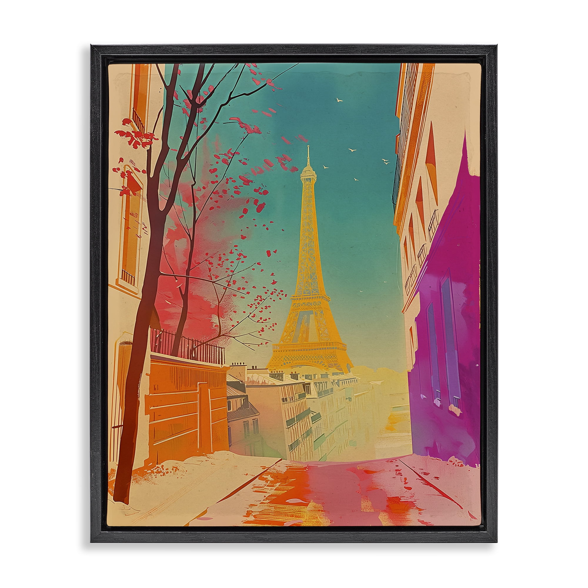 Stupell Industries Abstract French View Town & City Painting Black Floater Framed Art Print Wall Art, 25 x 31