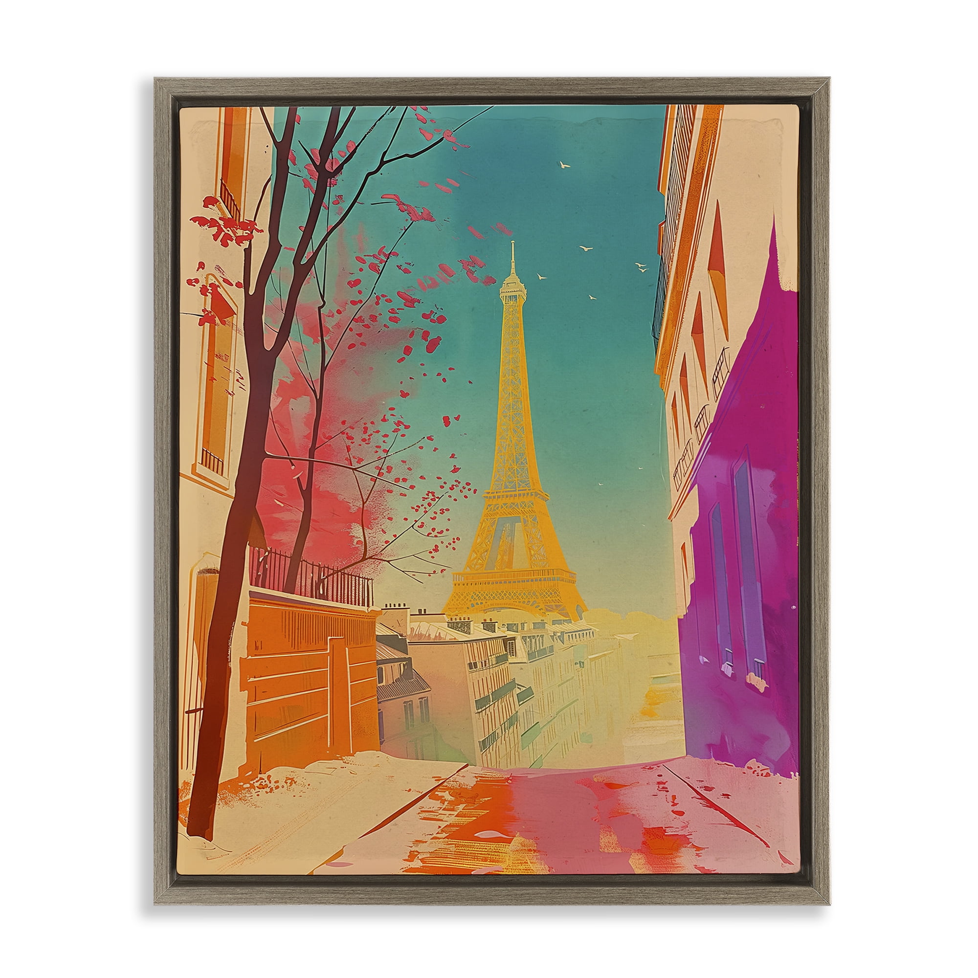 Stupell Industries Abstract French View Town & City Painting Brown Floater Framed Art Print Wall Art, 25 x 31