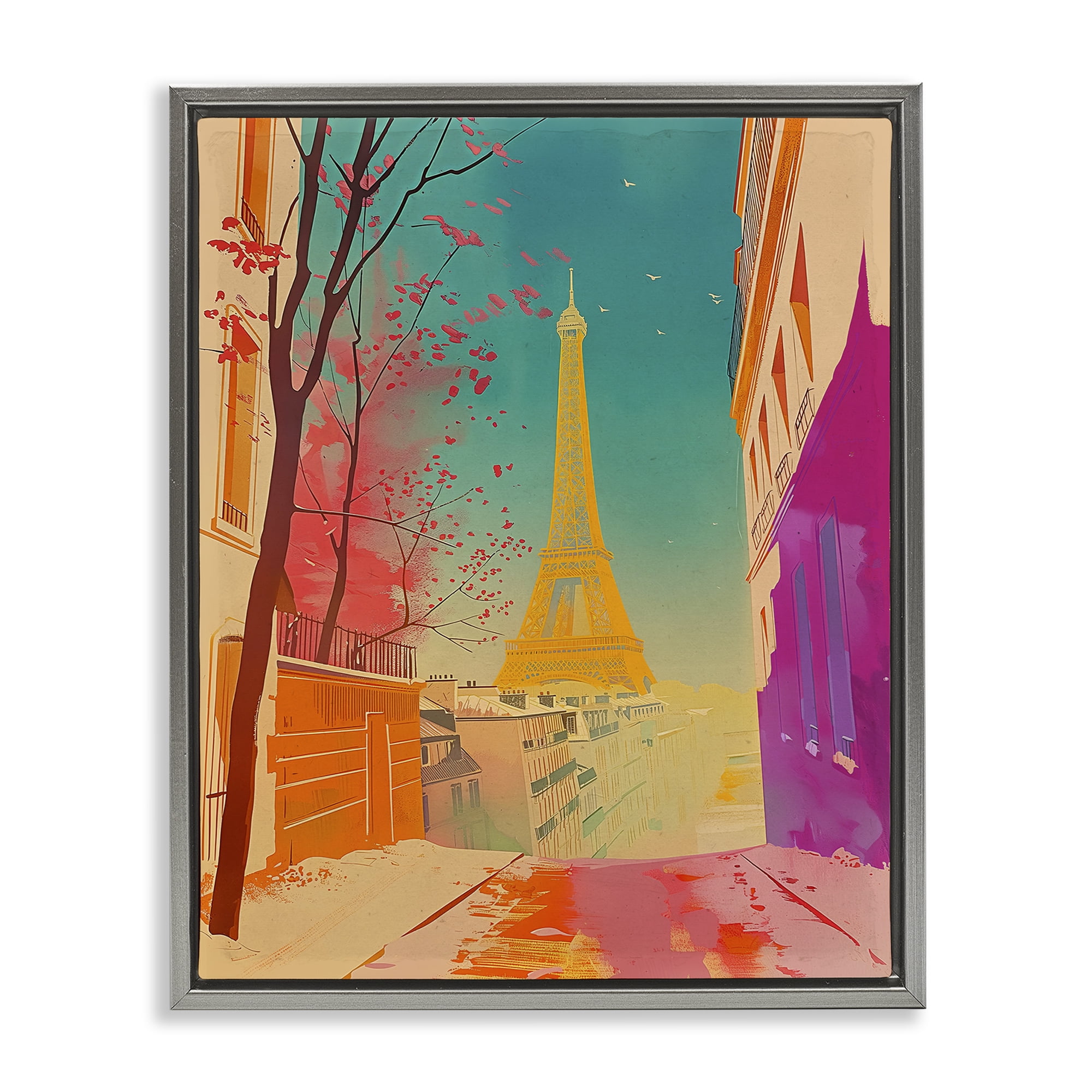 Stupell Industries Abstract French View Town & City Painting Gray Floater Framed Art Print Wall Art, 25 x 31