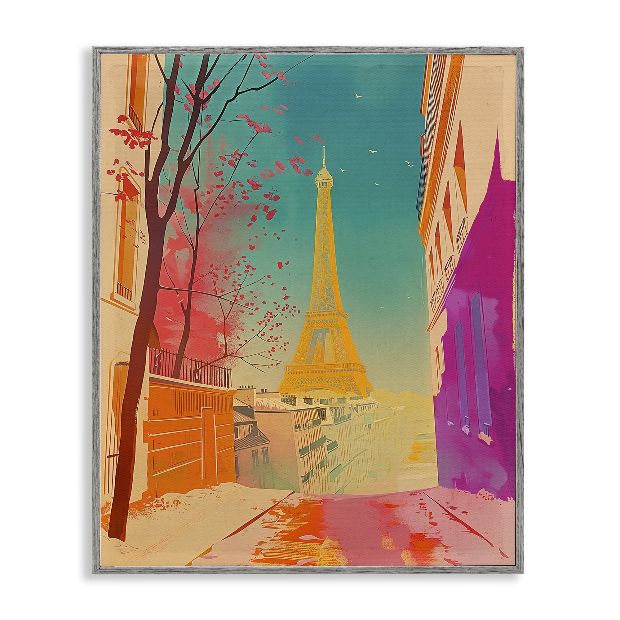 Stupell Industries Abstract French View Town & City Painting Gray Framed Art Print Wall Art, 24 x 30