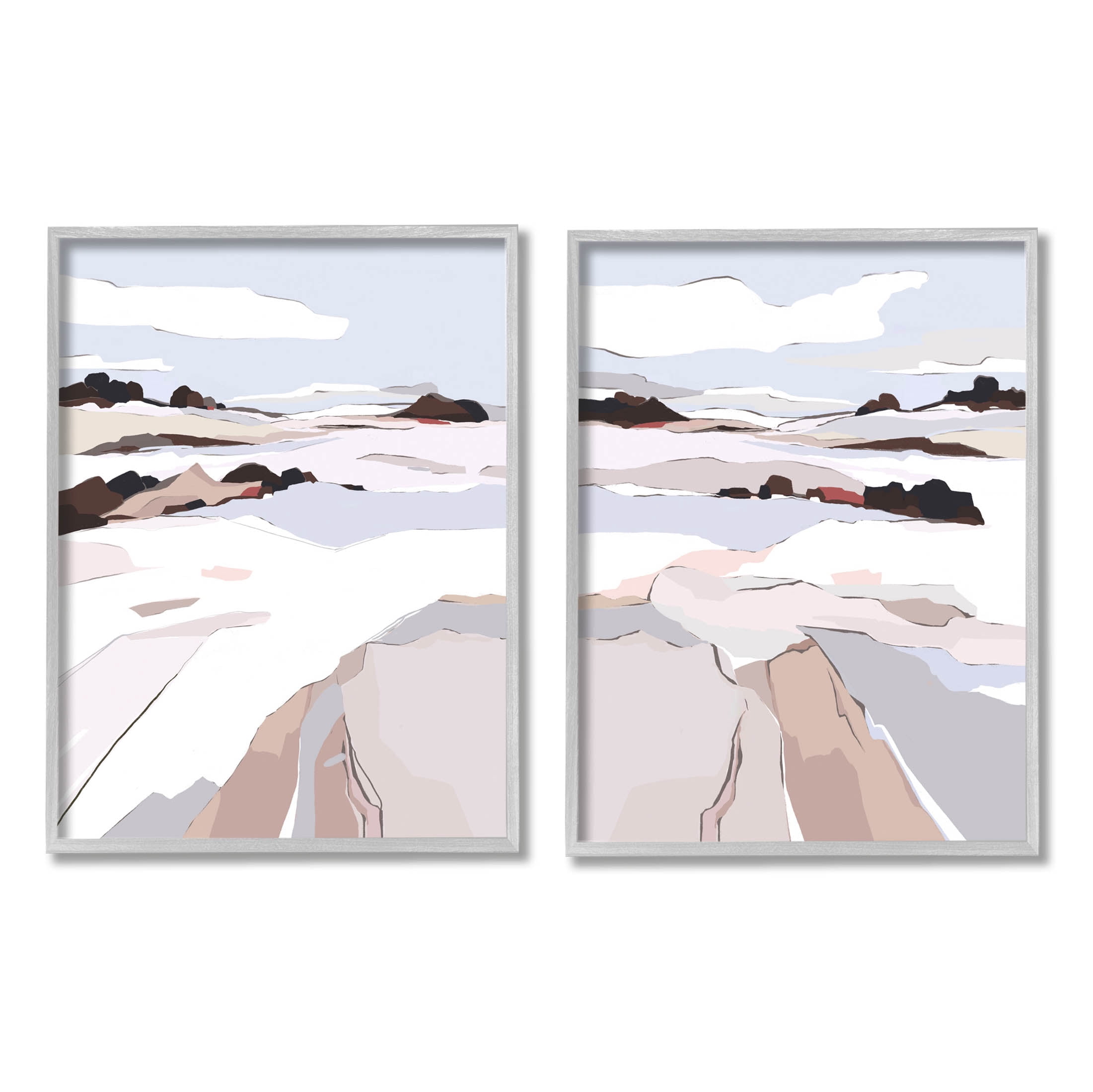 Stupell Industries Abstract Frosty View Landscape Graphic Art Gray Framed Art Print Wall Art, Set of 2, Design by Nikita Jariwala