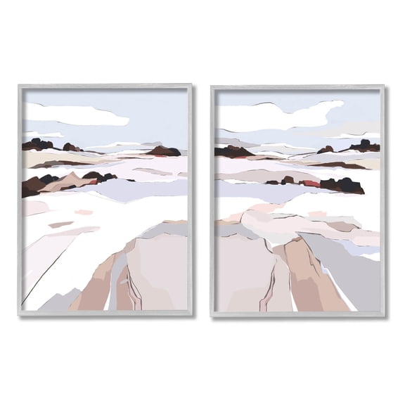 Stupell Industries Abstract Frosty View Landscape Graphic Art Gray Framed Art Print Wall Art, Set of 2, Design by Nikita Jariwala