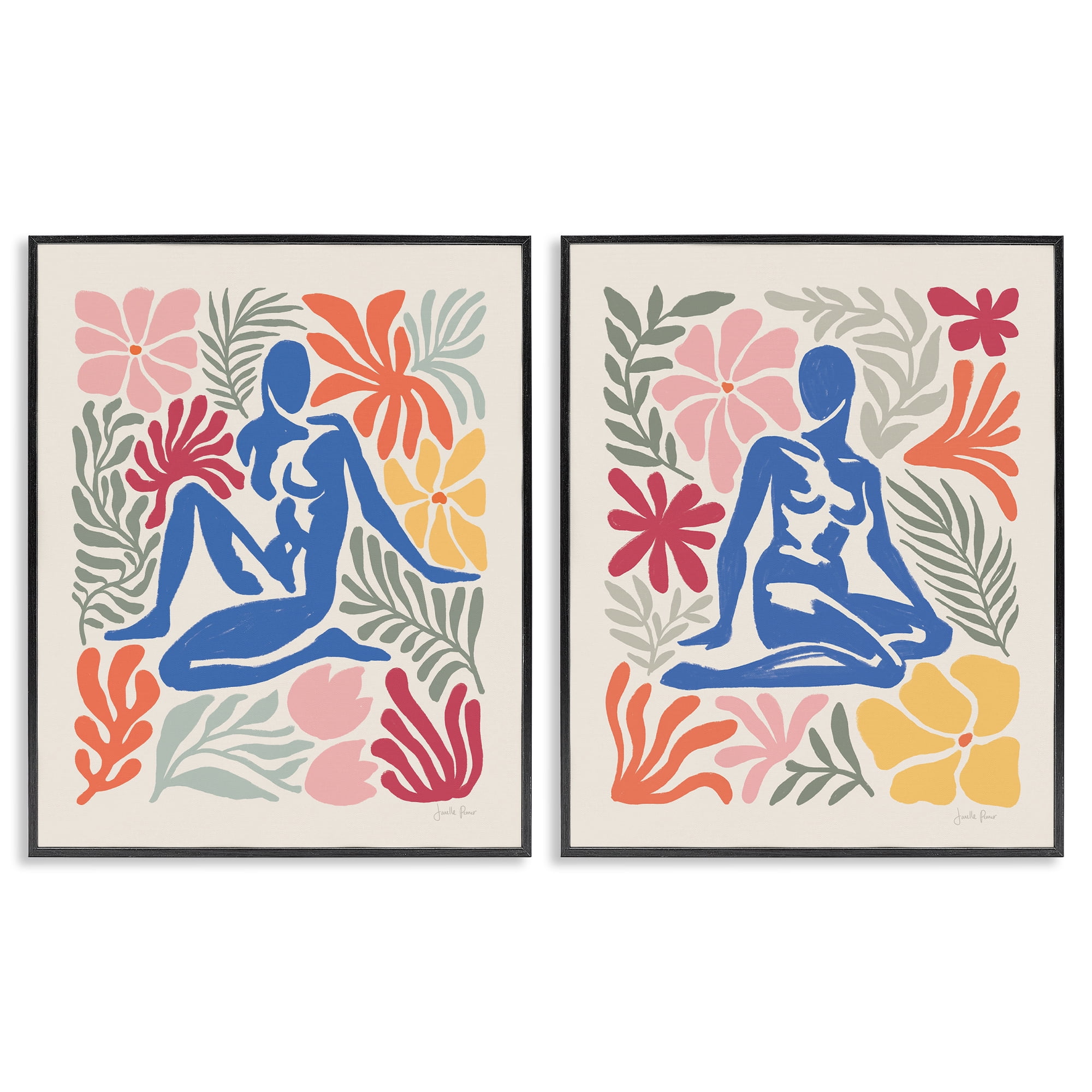 Stupell Industries Abstract Garden Female Figure People Painting Black Framed Art Print Wall Art, 24 x 30, Set of 2