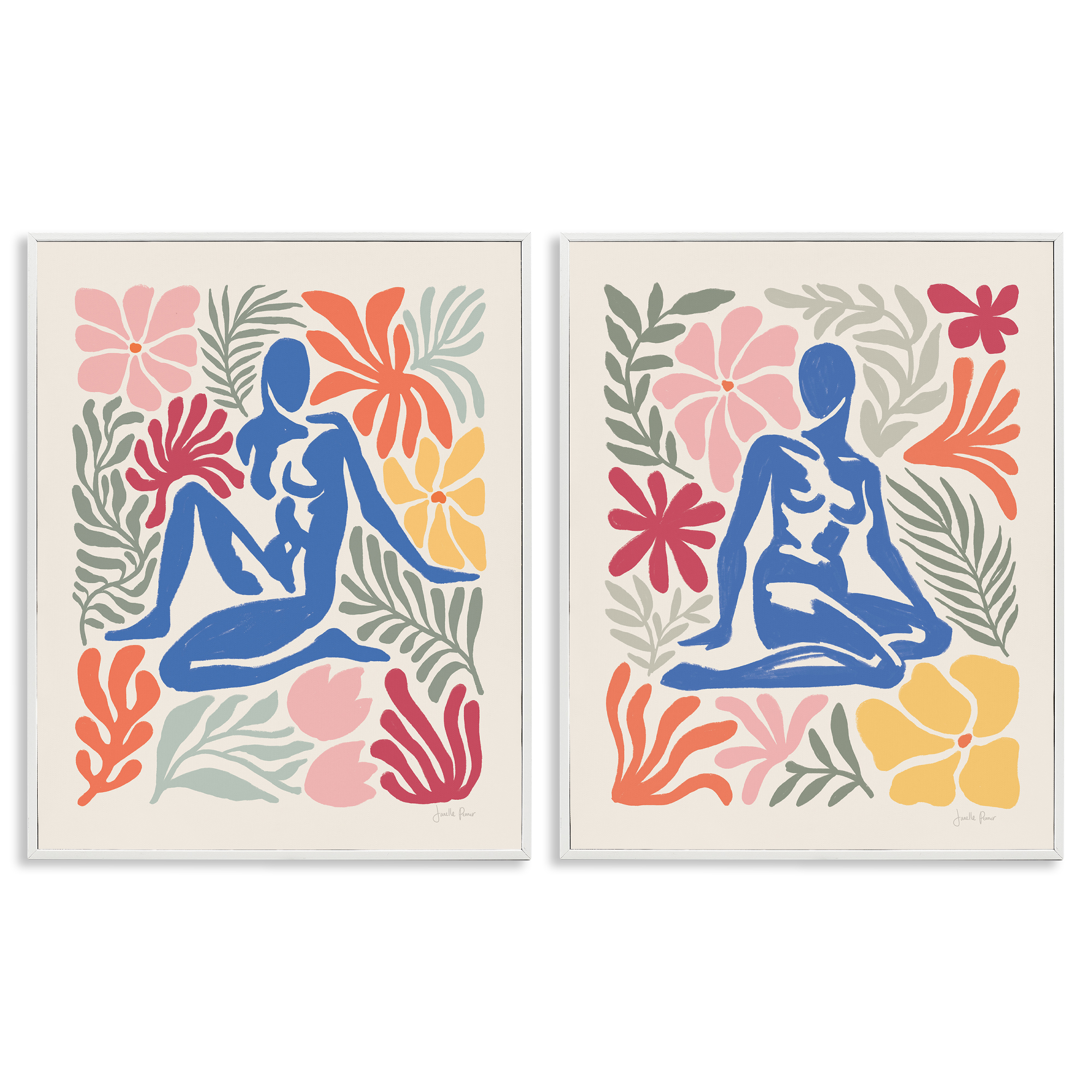 Stupell Industries Abstract Garden Female Figure People Painting White Framed Art Print Wall Art, 24 x 30, Set of 2