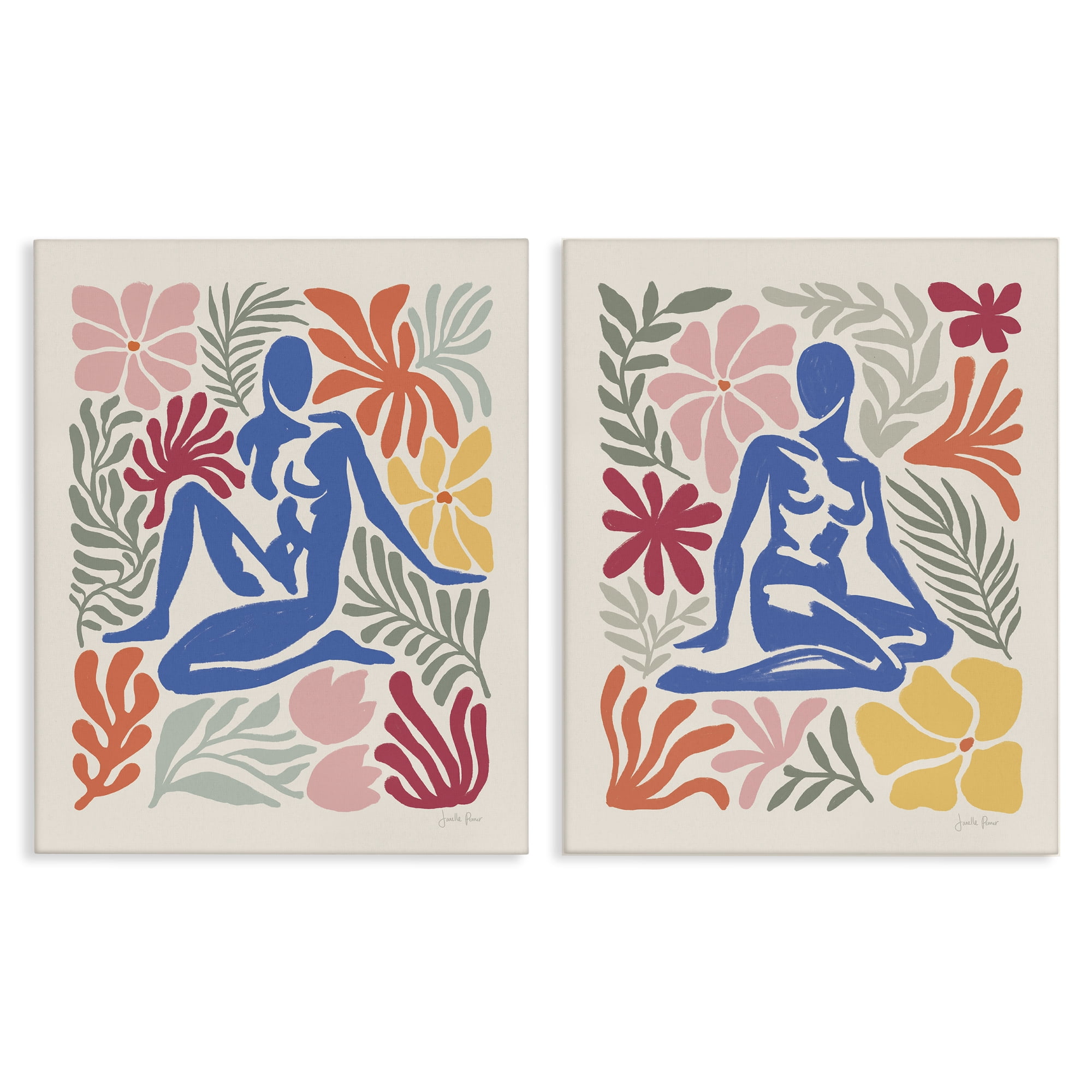 Stupell Industries Abstract Garden Female Figure People Painting Wrapped Canvas Art Print Wall Art, 16 x 20, Set of 2