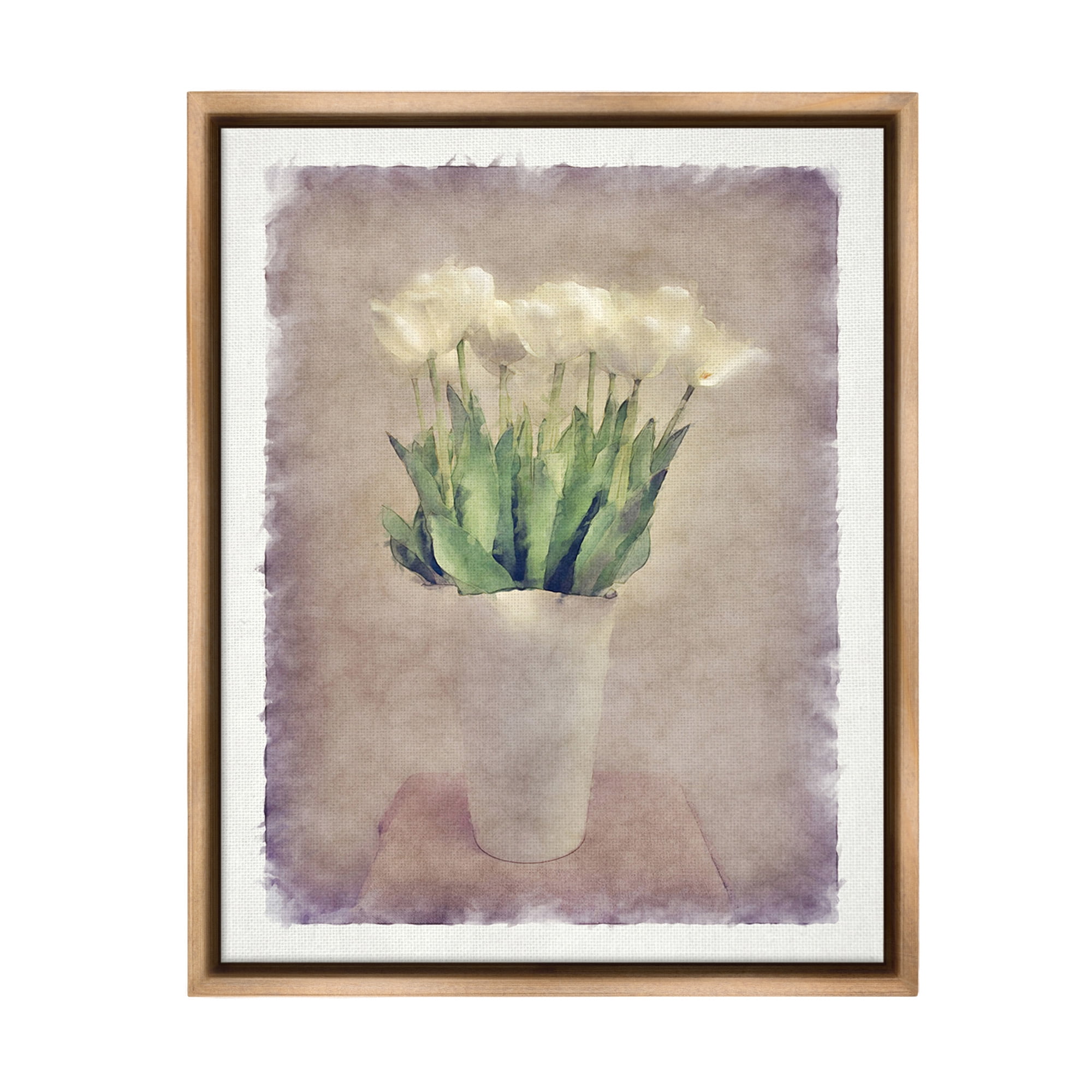 Stupell Industries Abstract Garden Tulips Botanical & Floral Painting Brown Floater Framed Canvas Art Print Wall Art, 17 x 21
