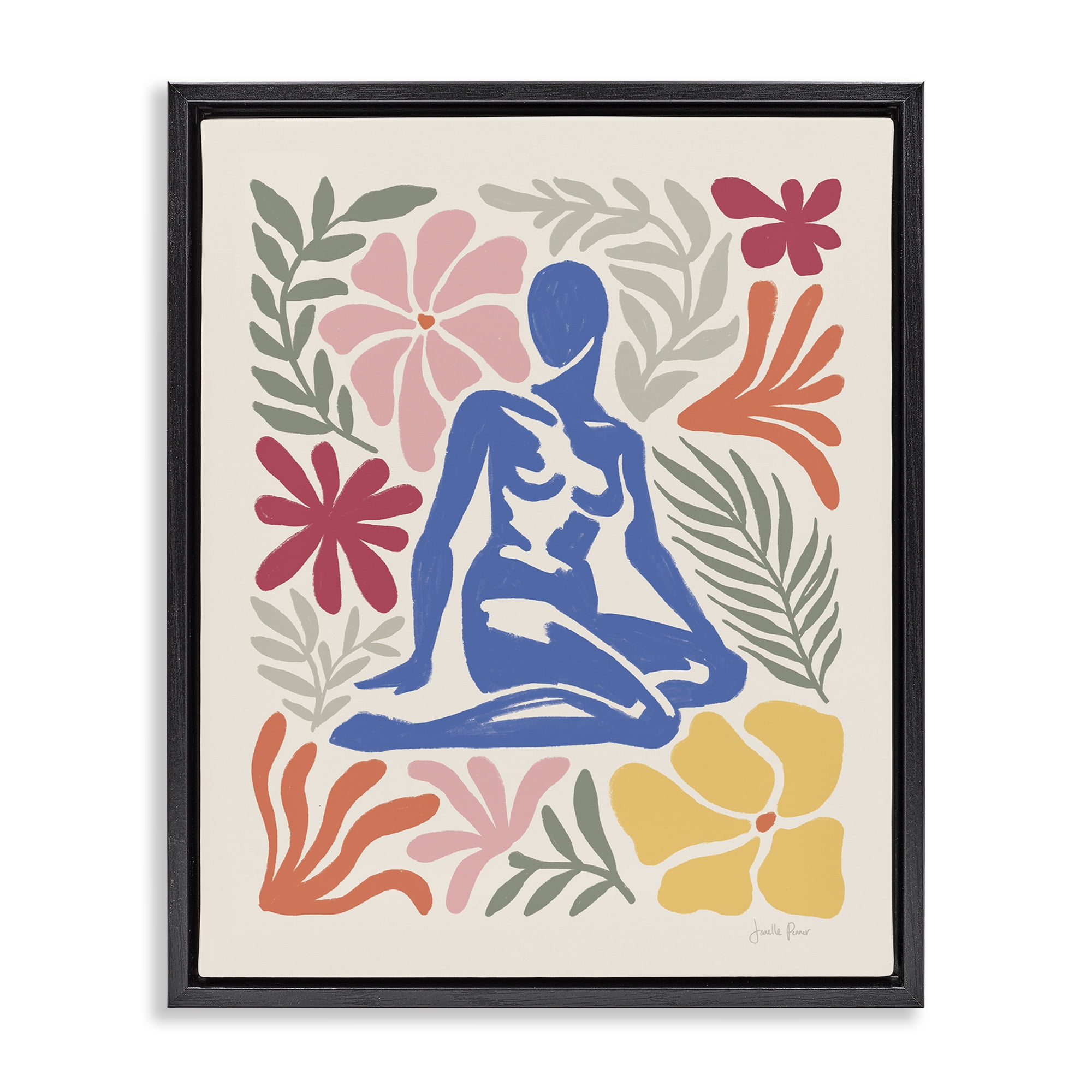Stupell Industries Abstract Garden & Woman Novelty Painting Black Floater Framed Canvas Art Print Wall Art, 17 x 21