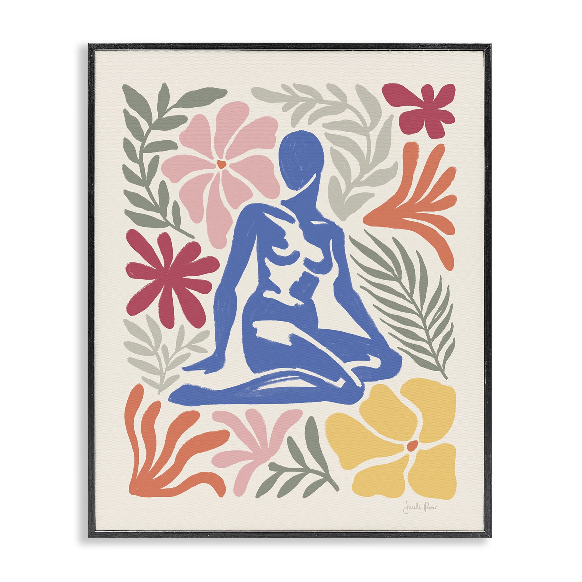 Stupell Industries Abstract Garden & Woman Novelty Painting Black Framed Art Print Wall Art, 16 x 20