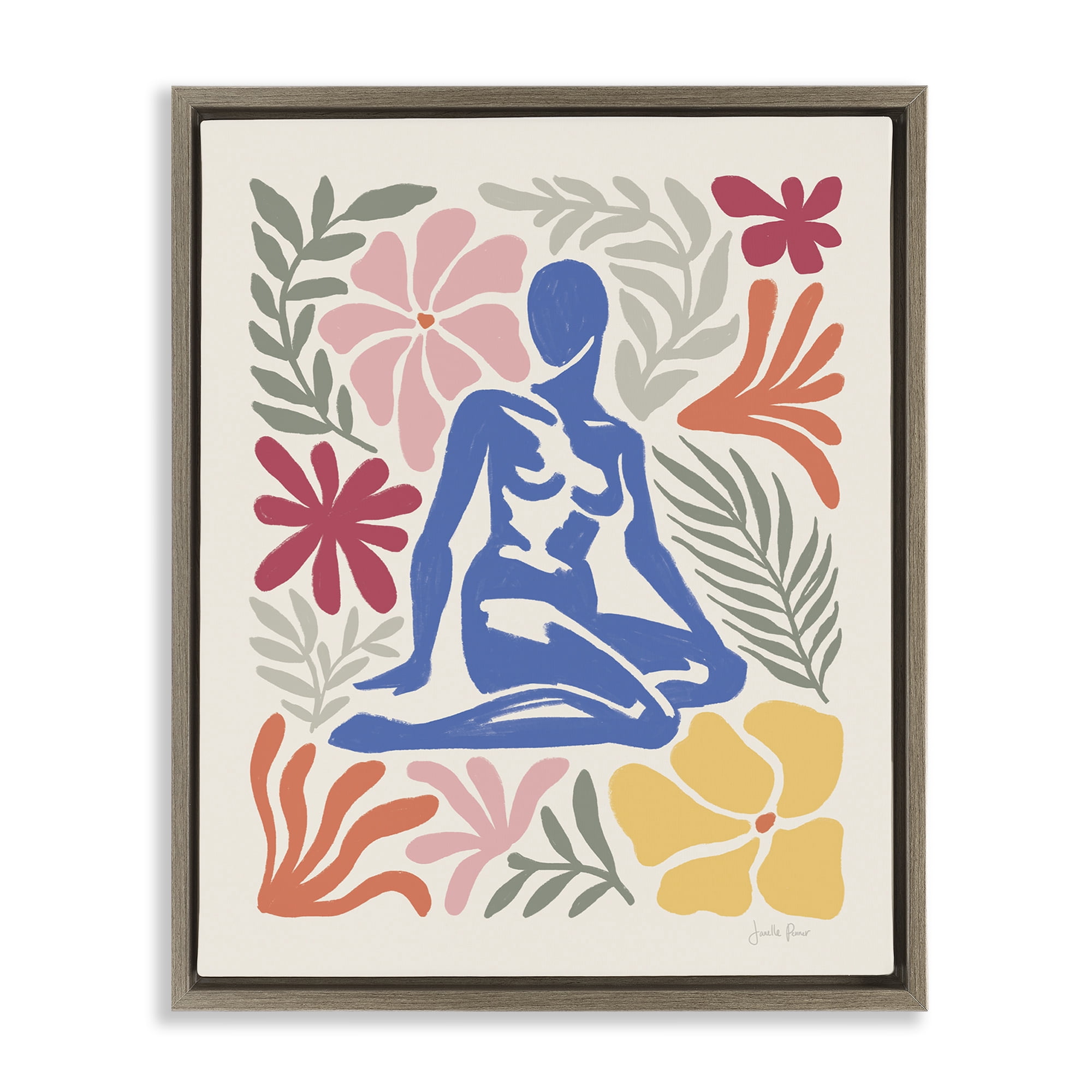 Stupell Industries Abstract Garden & Woman Novelty Painting Brown Floater Framed Canvas Art Print Wall Art, 25 x 31