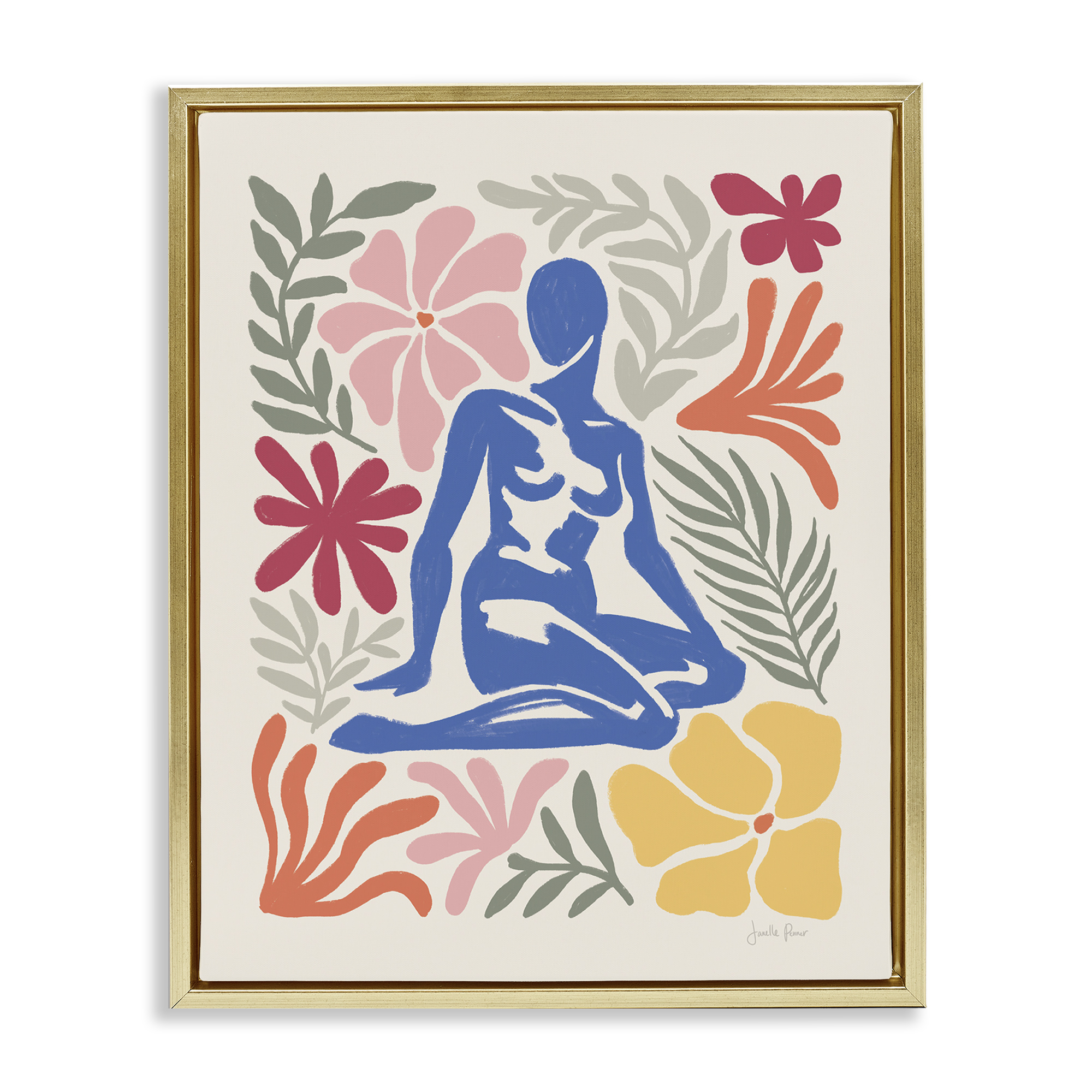 Stupell Industries Abstract Garden & Woman Novelty Painting Gold Floater Framed Canvas Art Print Wall Art, 25 x 31