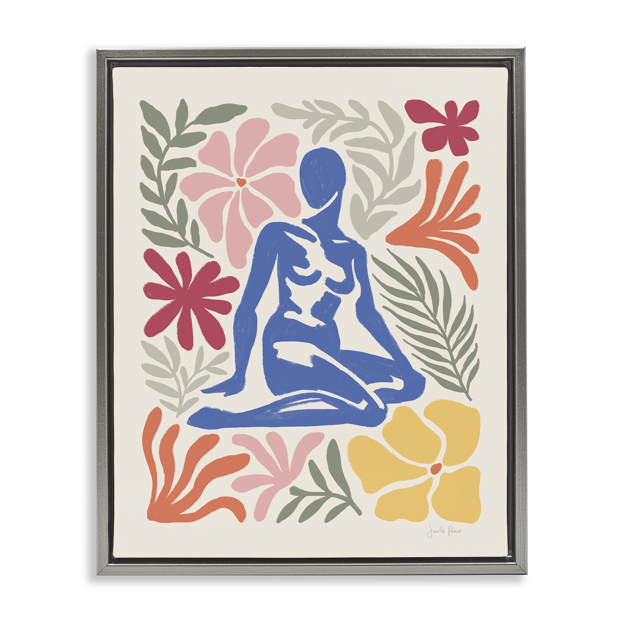 Stupell Industries Abstract Garden & Woman Novelty Painting Gray Floater Framed Canvas Art Print Wall Art, 17 x 21