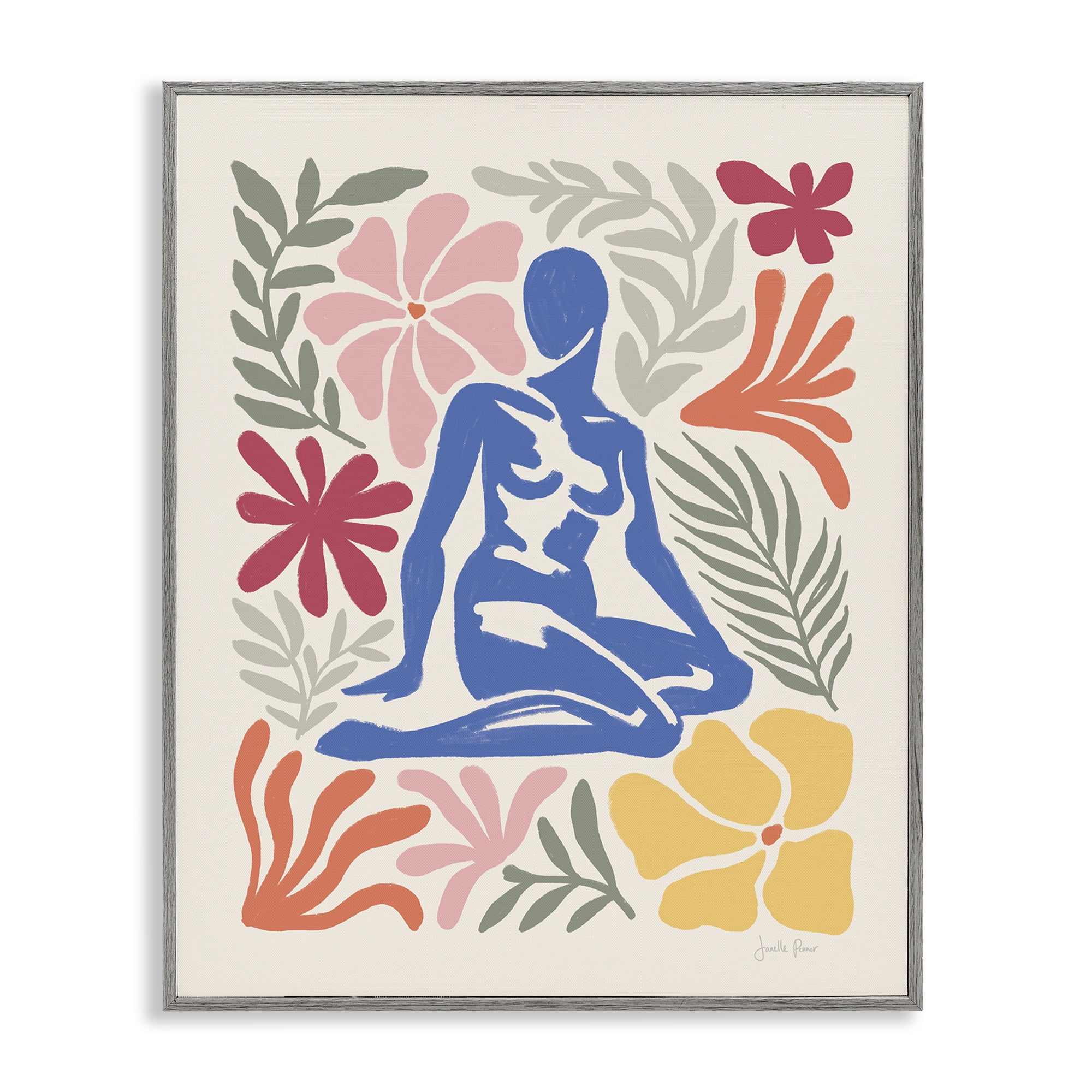 Stupell Industries Abstract Garden & Woman Novelty Painting Gray Framed Art Print Wall Art, 16 x 20